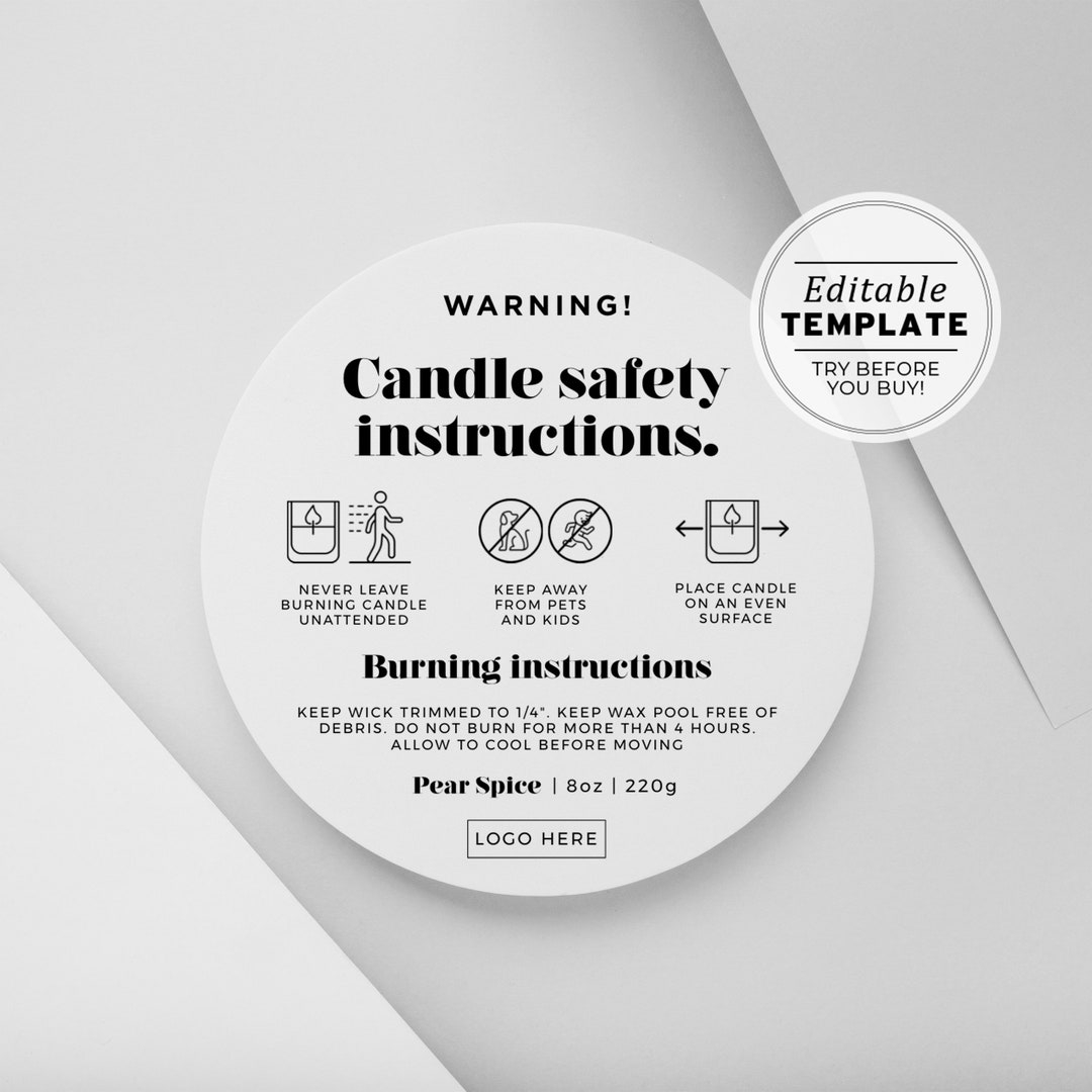 Minimalist Candle Warning Label Template Printable Candle Safety Sticker Sizes 1 5in 2in 3in EDITABLE TEMPLATE 055 043 Mr White Etsy