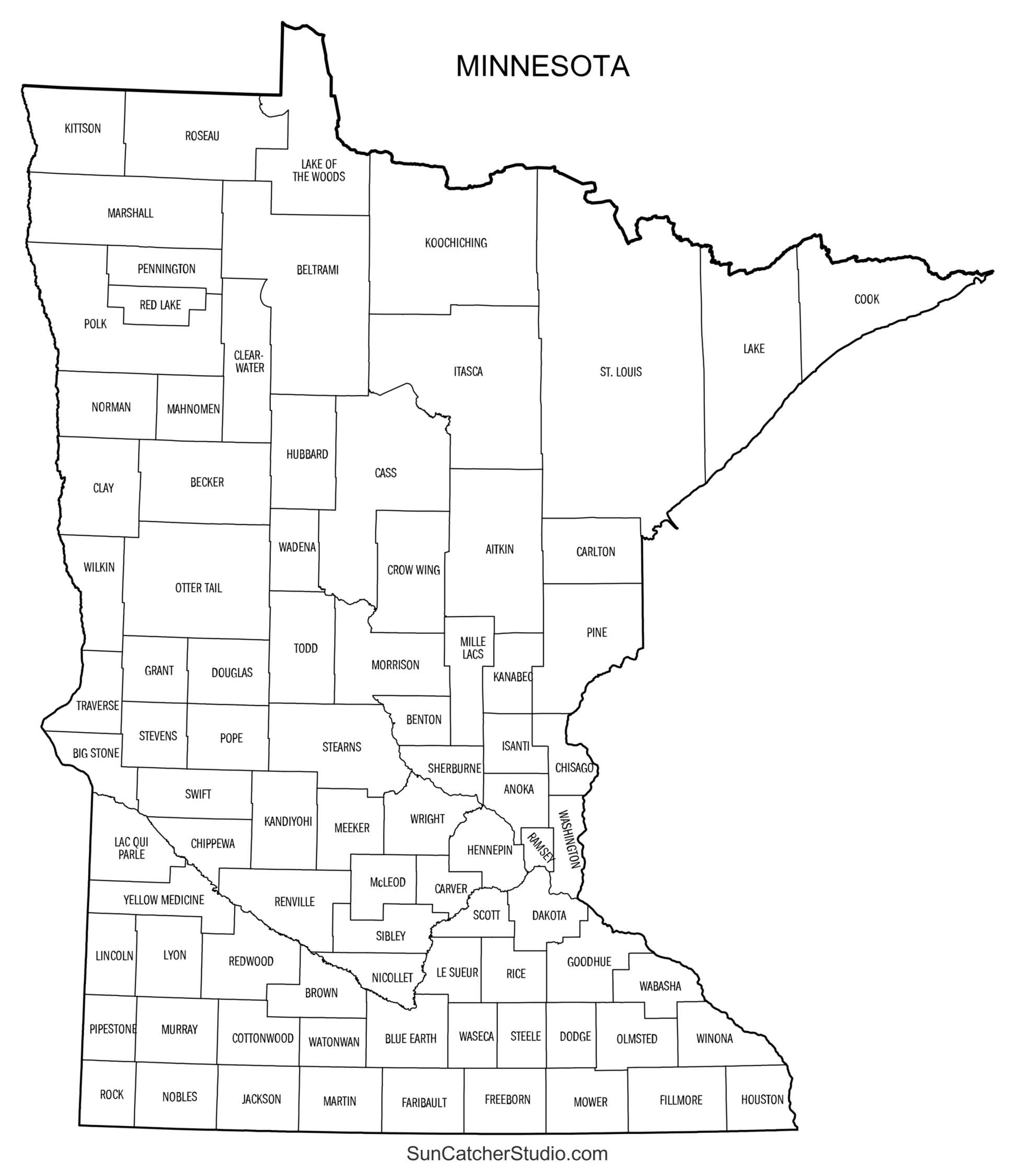 Minnesota County Map Printable State Map With County Lines DIY Projects Patterns Monograms Designs Templates