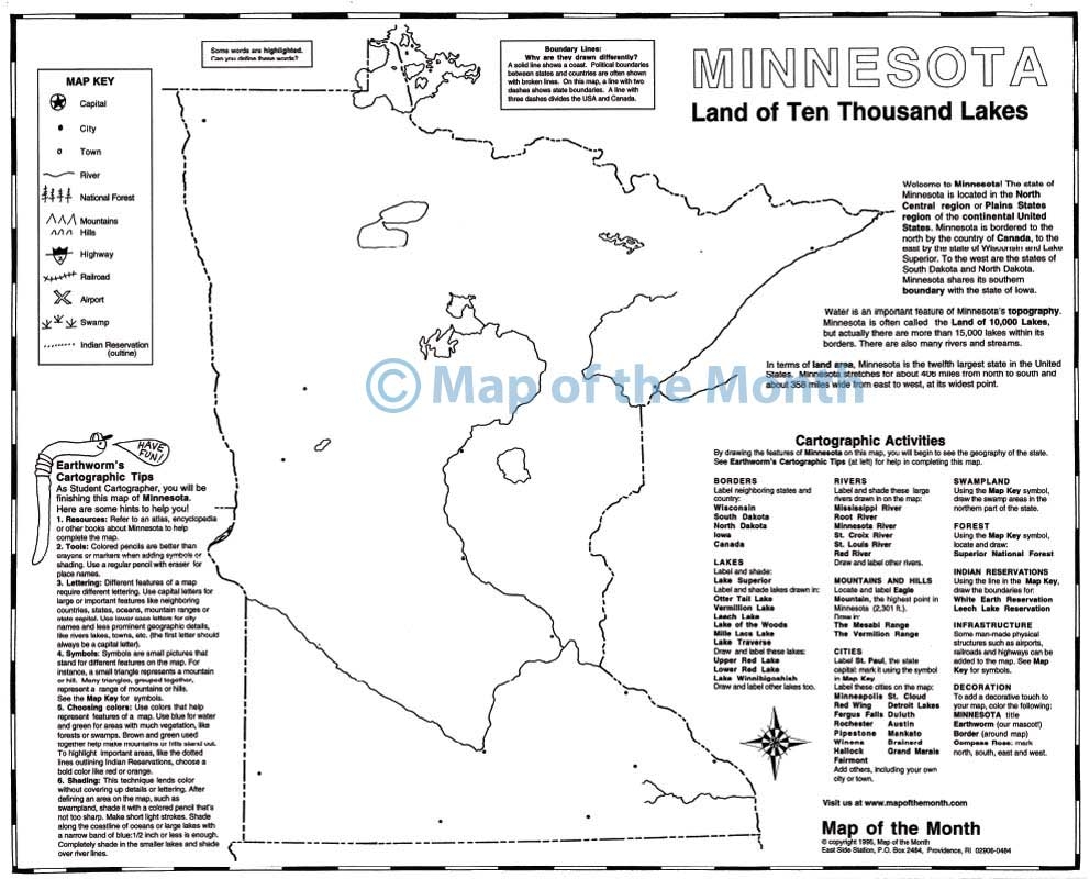 Minnesota Map Blank Outline Map 16 By 20 Inches Activities Included