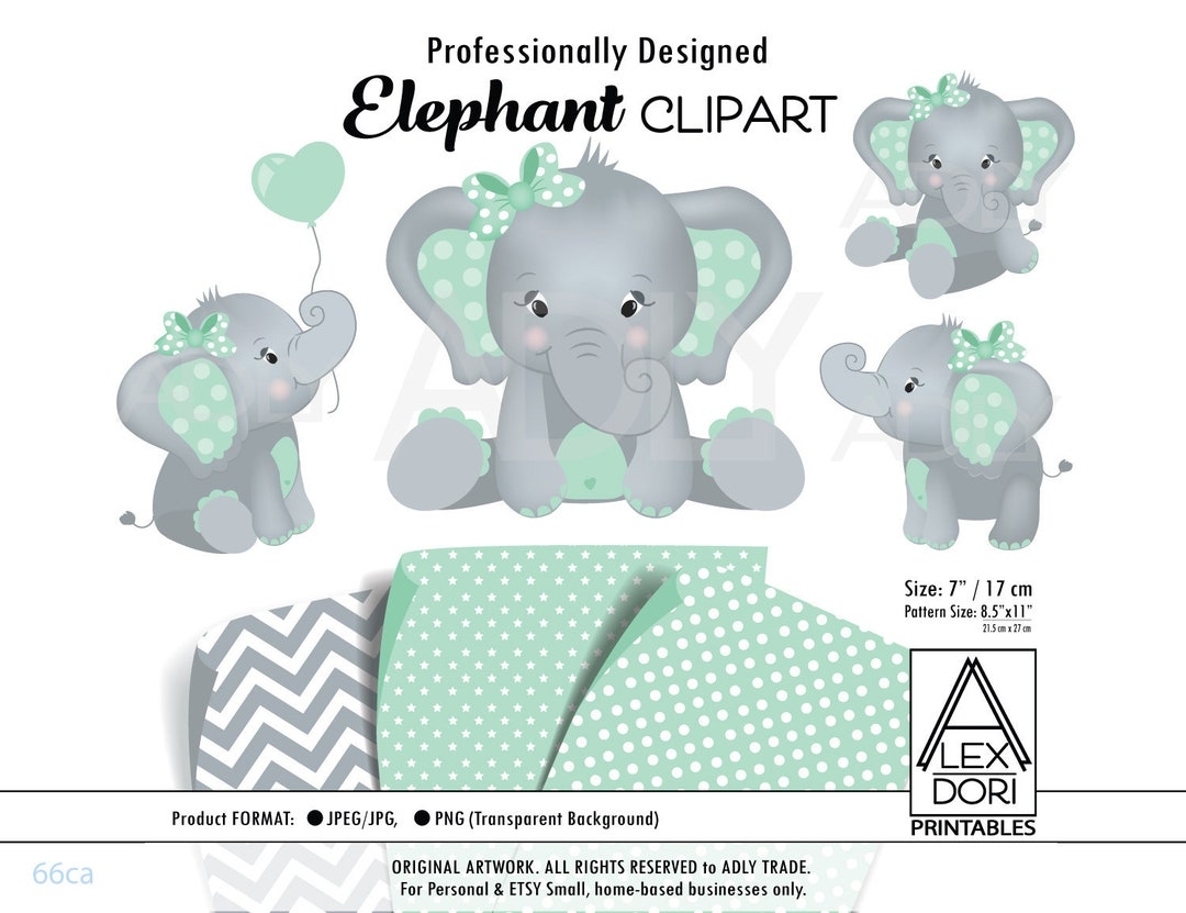 Mint Elephant Clip Art Baby Girl Peanut Mint Green Cute Little Elephant Baby Shower Birthday Nursery Decoration Invite commercial Use Etsy
