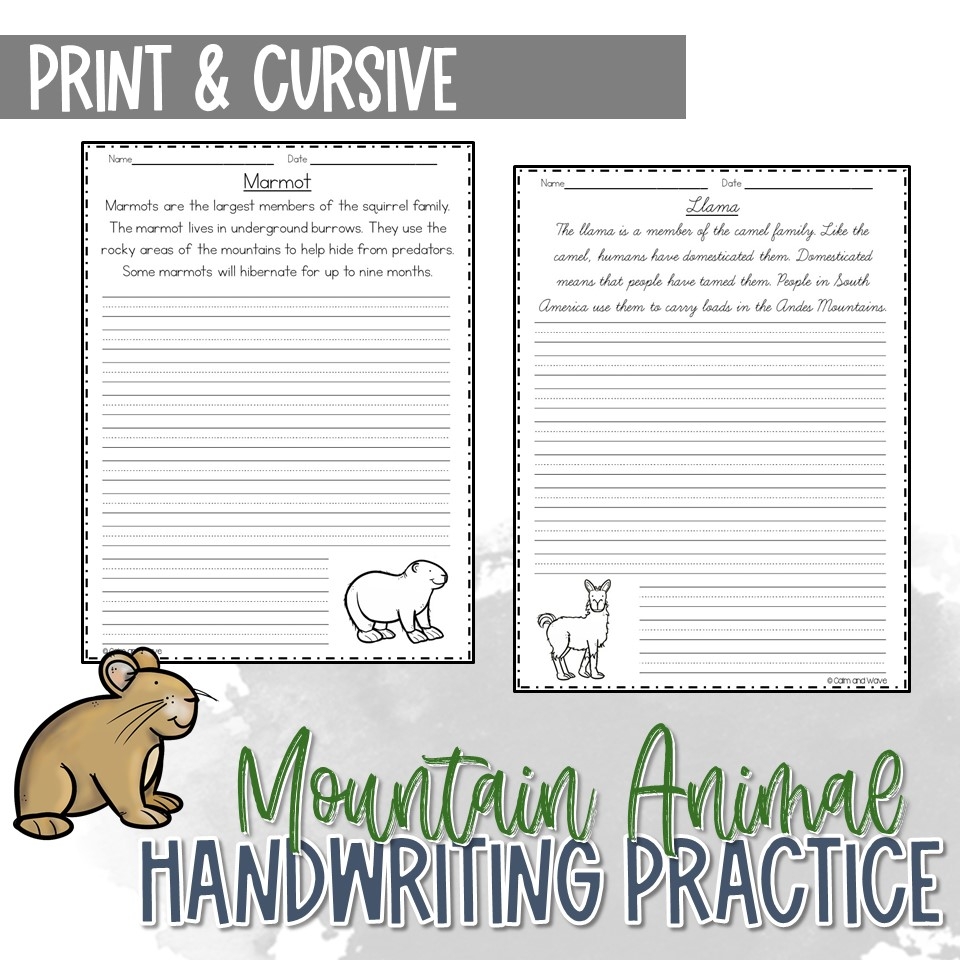 Mountain Animal Handwriting Practice Worksheet Calm Wave
