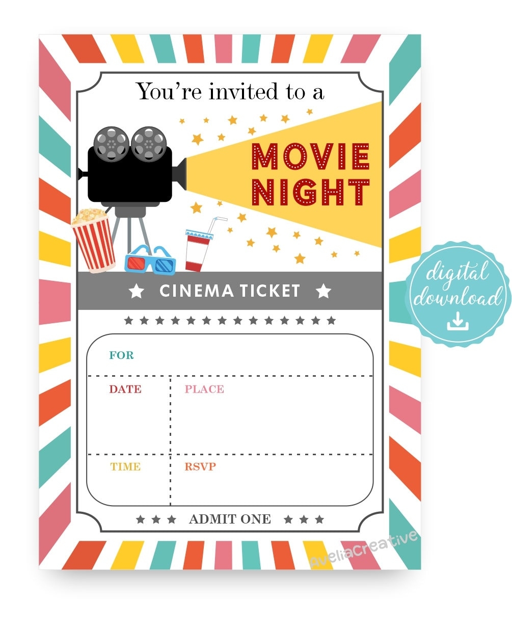 Movie Night Invitation Instant Download Movie Party Blank Invitation Fill In Movie Invite Printable Movie Night Birthday Party Etsy