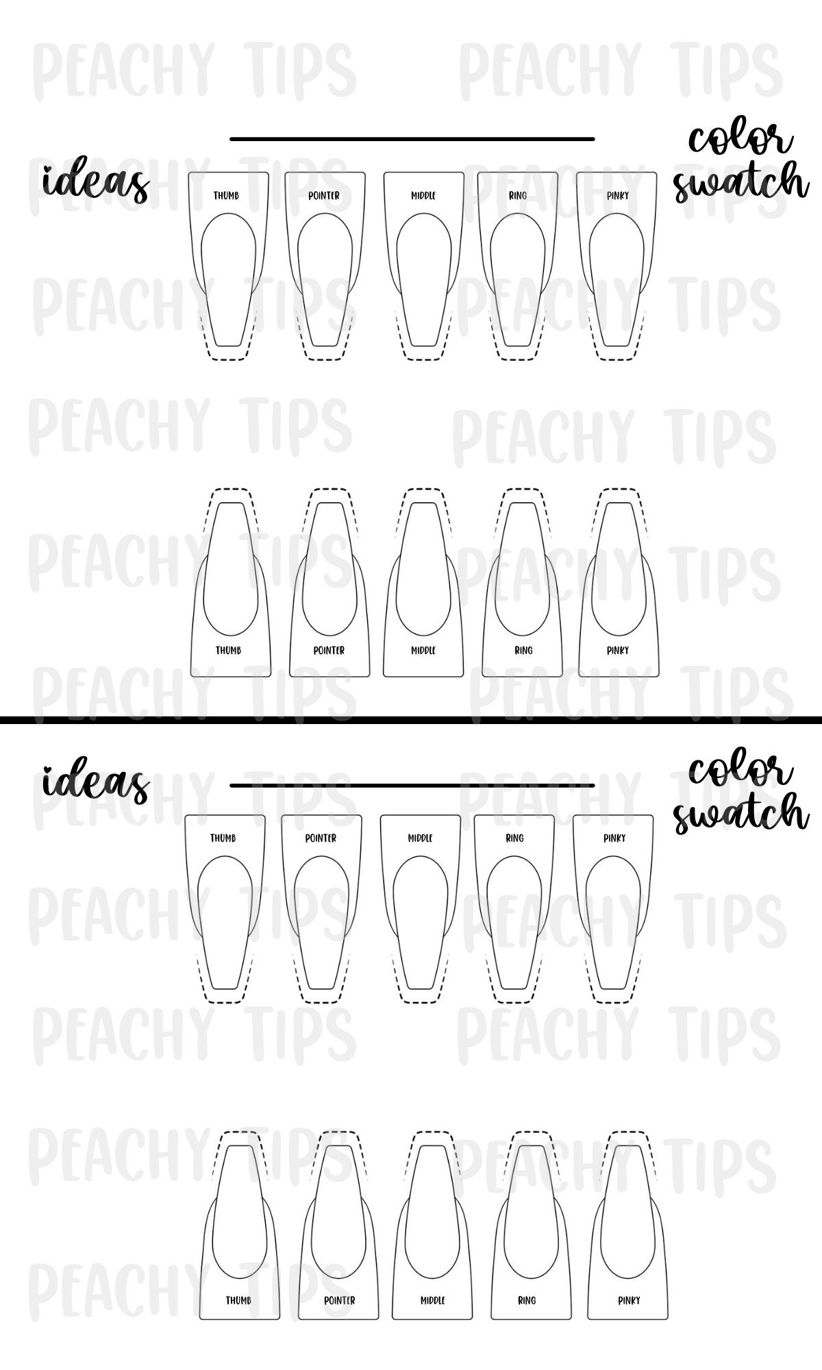 Nail Design Template Downloadable printable Printable downloadable Template Nail Design Template Kit Ballerina Stiletto Almond Square Etsy
