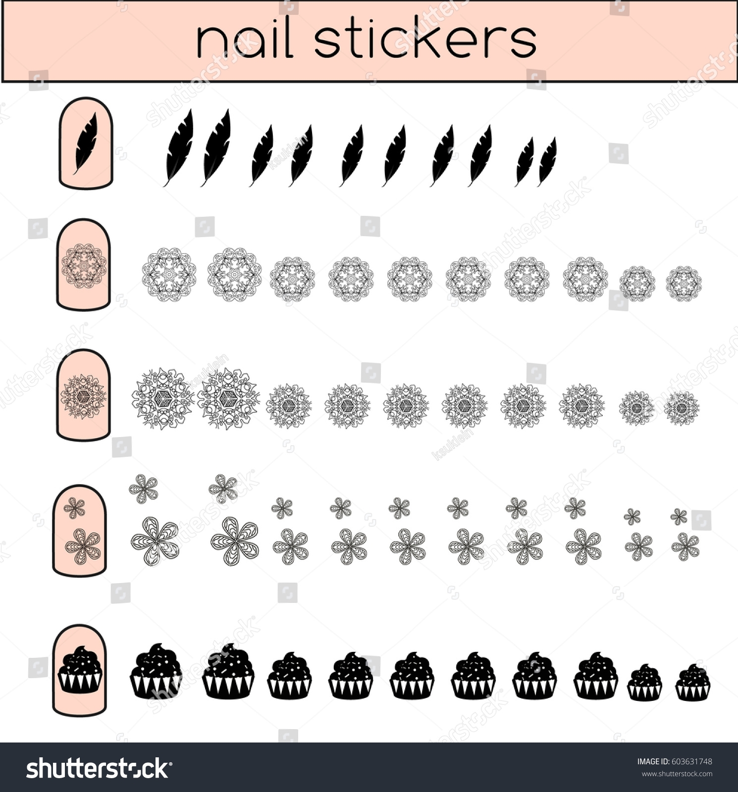 Nail Stickers Set Manicure Nail Art Stock Vector Royalty Free 603631748 Shutterstock