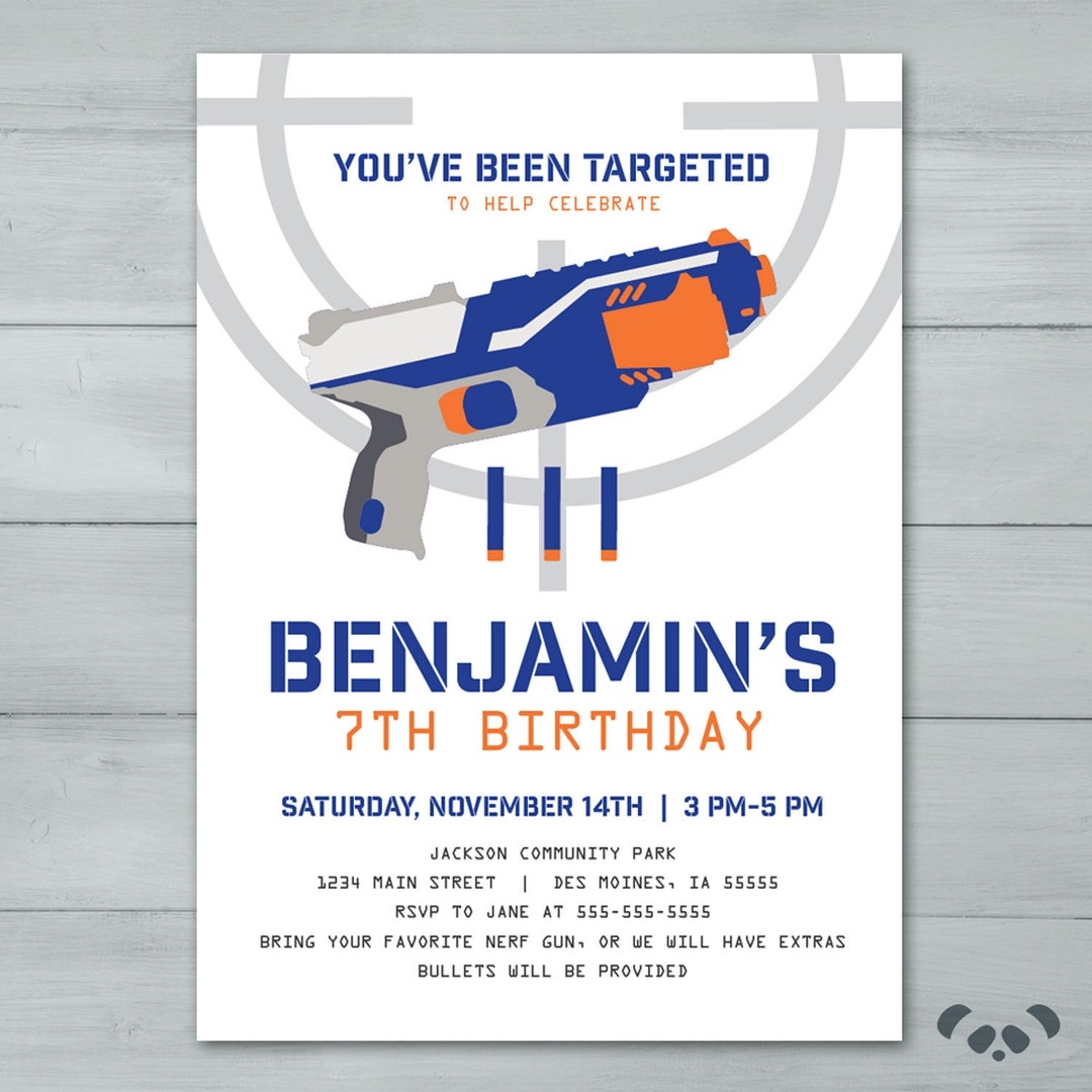 Nerf Birthday Invitation Nerf Invitation Dart Birthday Invitation Nerf Dart Invitation Nerf War Invitation Etsy