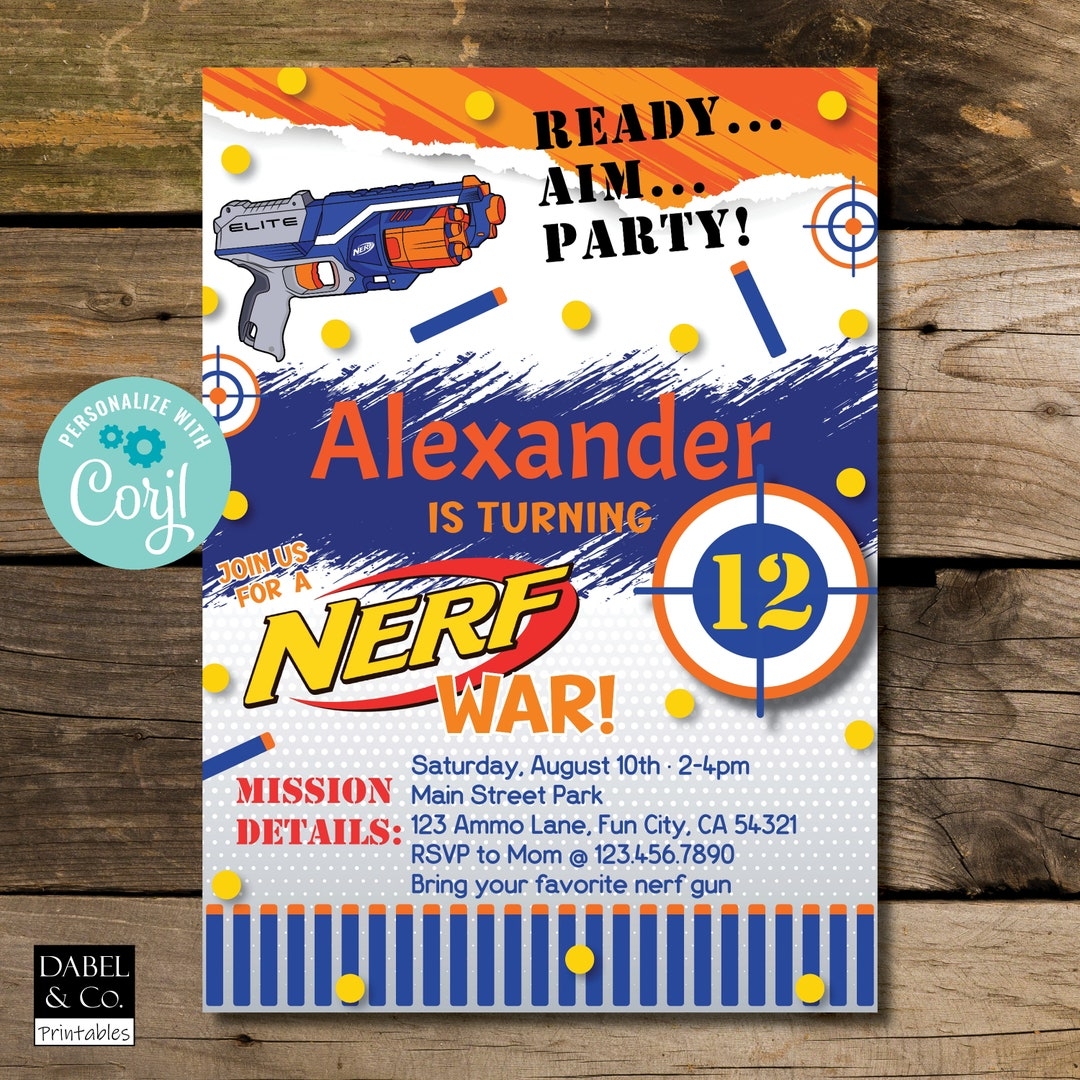 Nerf Birthday Invitation Nerf War Dart Gun Battle Editable Birthday Template Boys Party Celebration Printable Invite Instant Download Etsy