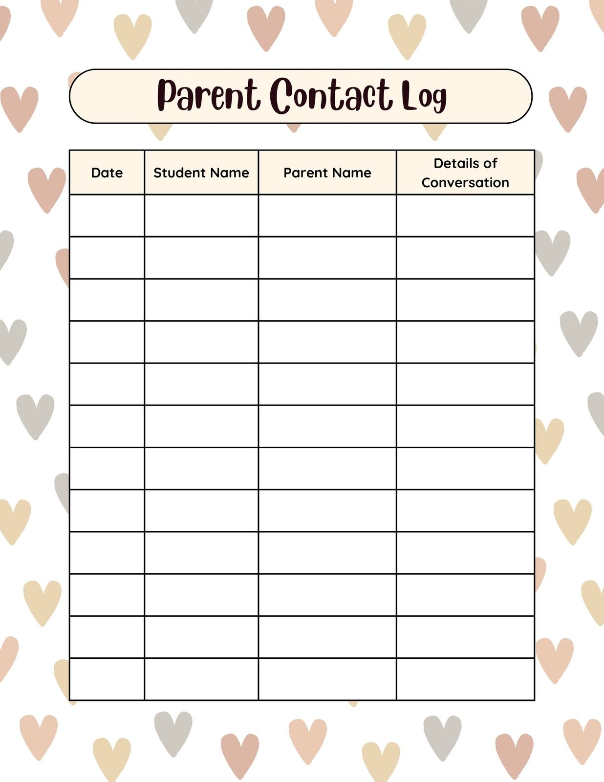 Neutral Boho Teacher Parent Contact Log Templates By Canva