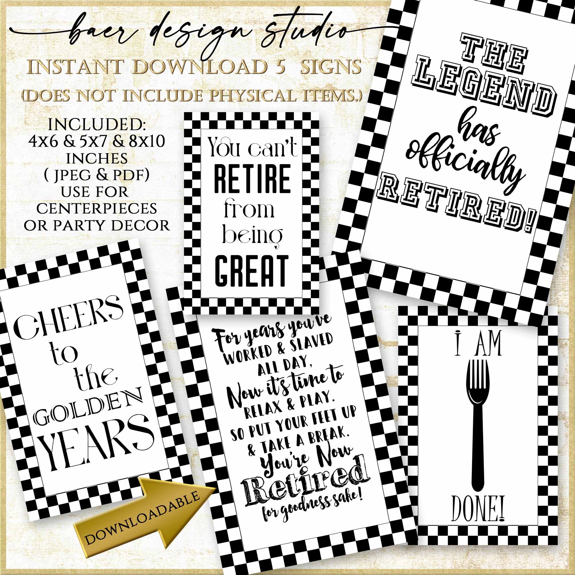 NEW Retirement Sign Ideas Printable Retirement Centerpiece Signs 6121 Baer Design Studio