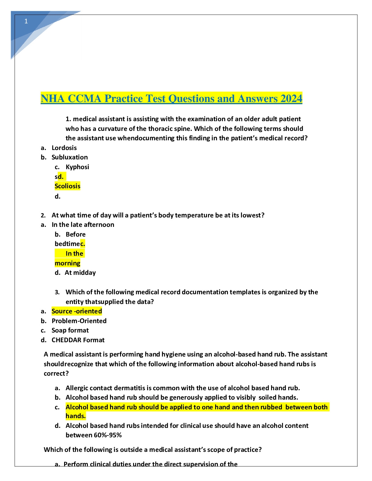 NHA CCMA Practice Test Questions And Answers 2024 DocMerit