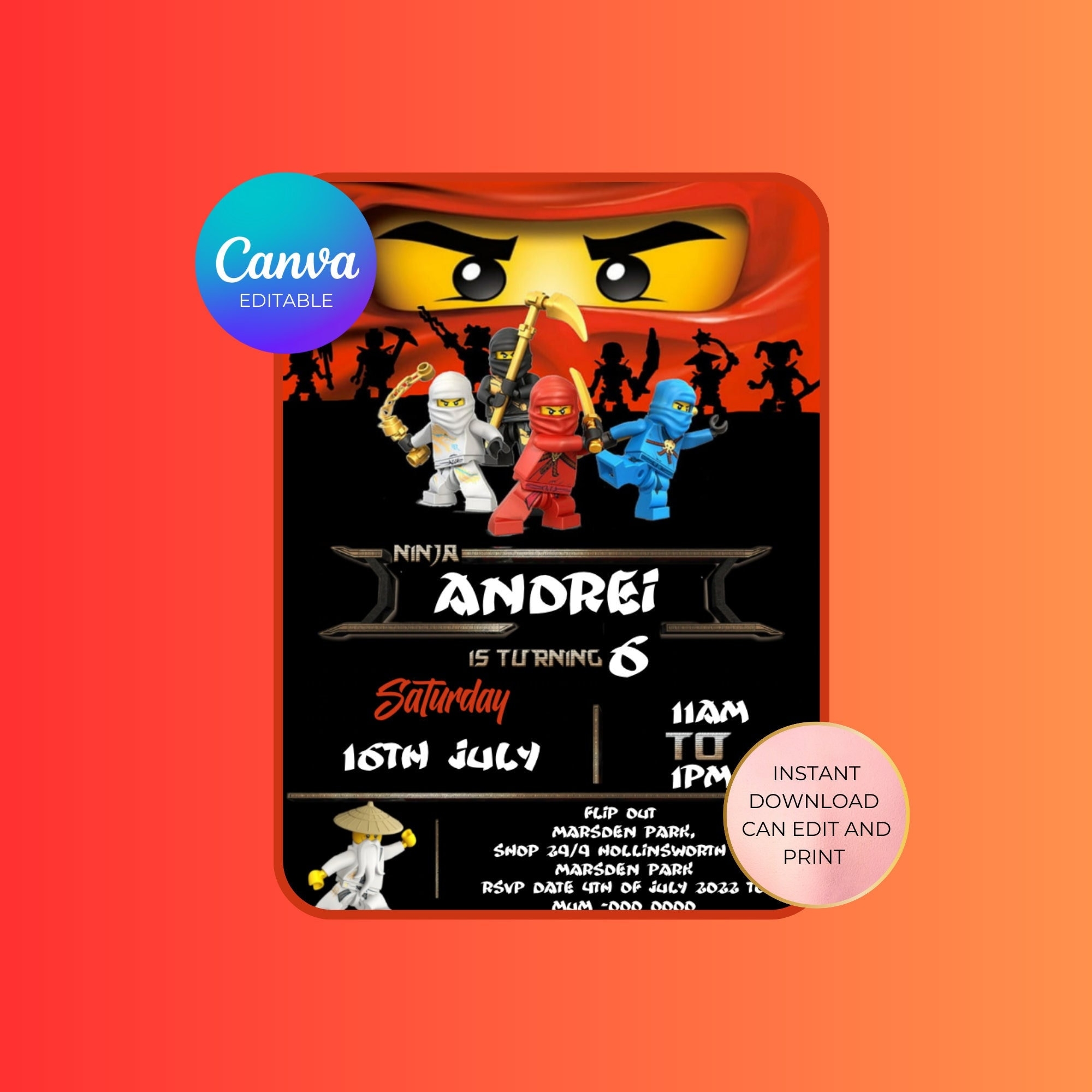 Ninjago Birthday Invitation Editable Canva Template Printable LEGO Party Invite For Kids Digital Boys Girls Birthday Card Instant Download Etsy