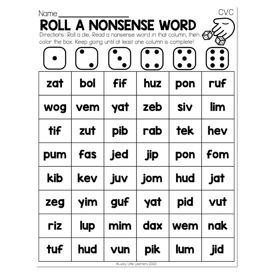Nonsense Words CVC Roll A Nonsense Word Lucky Little Learners