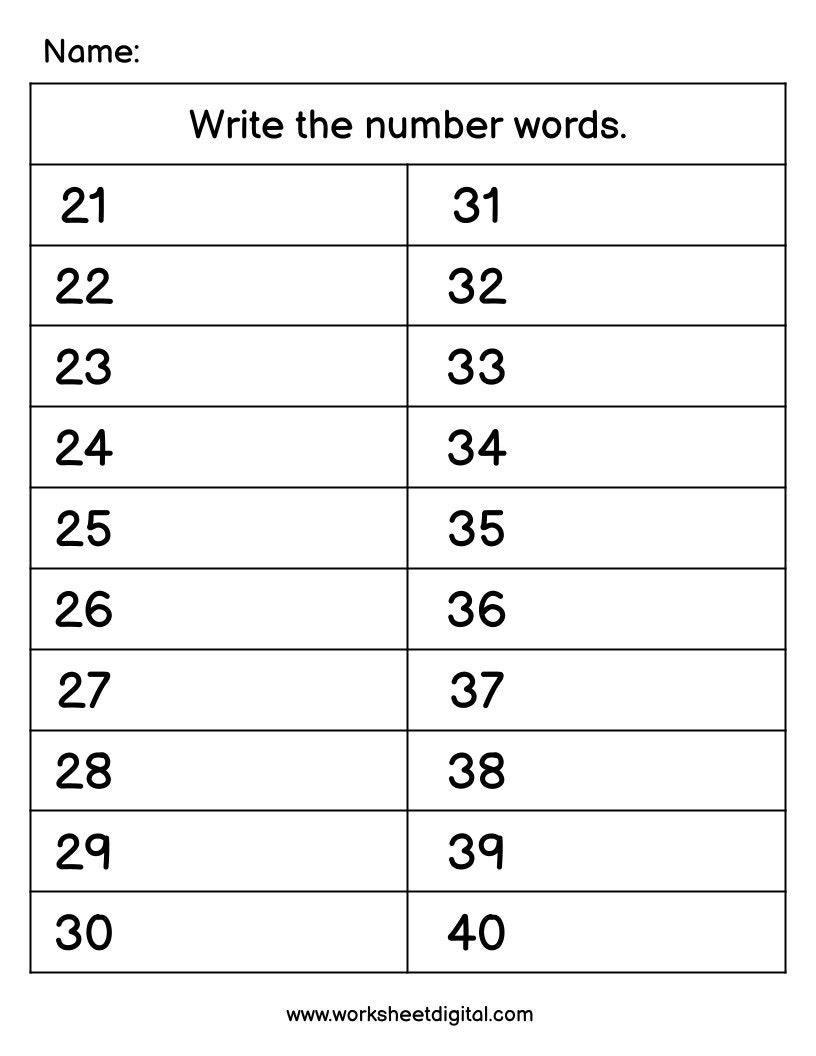 Free Printable Number Words