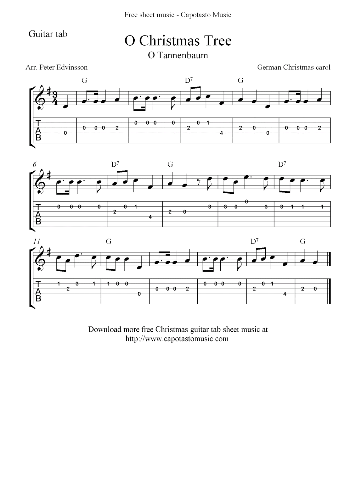 O Christmas Tree Easy Free Christmas Guitar Tablature Sheet Music