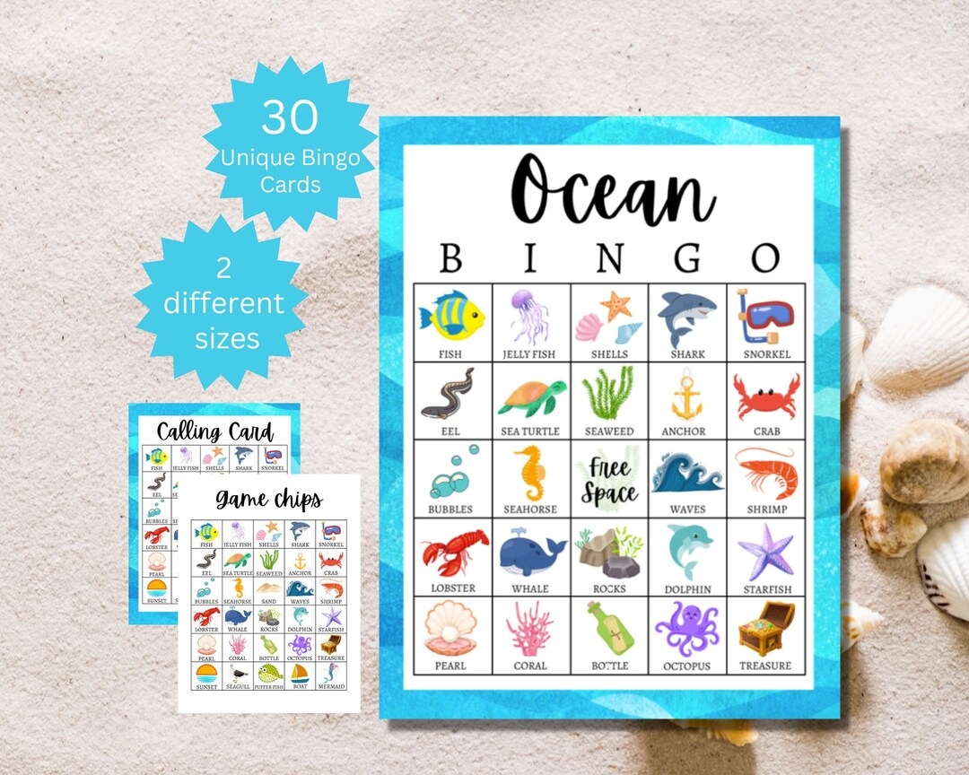 Ocean Bingo Cards Printable Under The Sea Party Game Summer Activity For Kids Includes Full And Half Pages Etsy