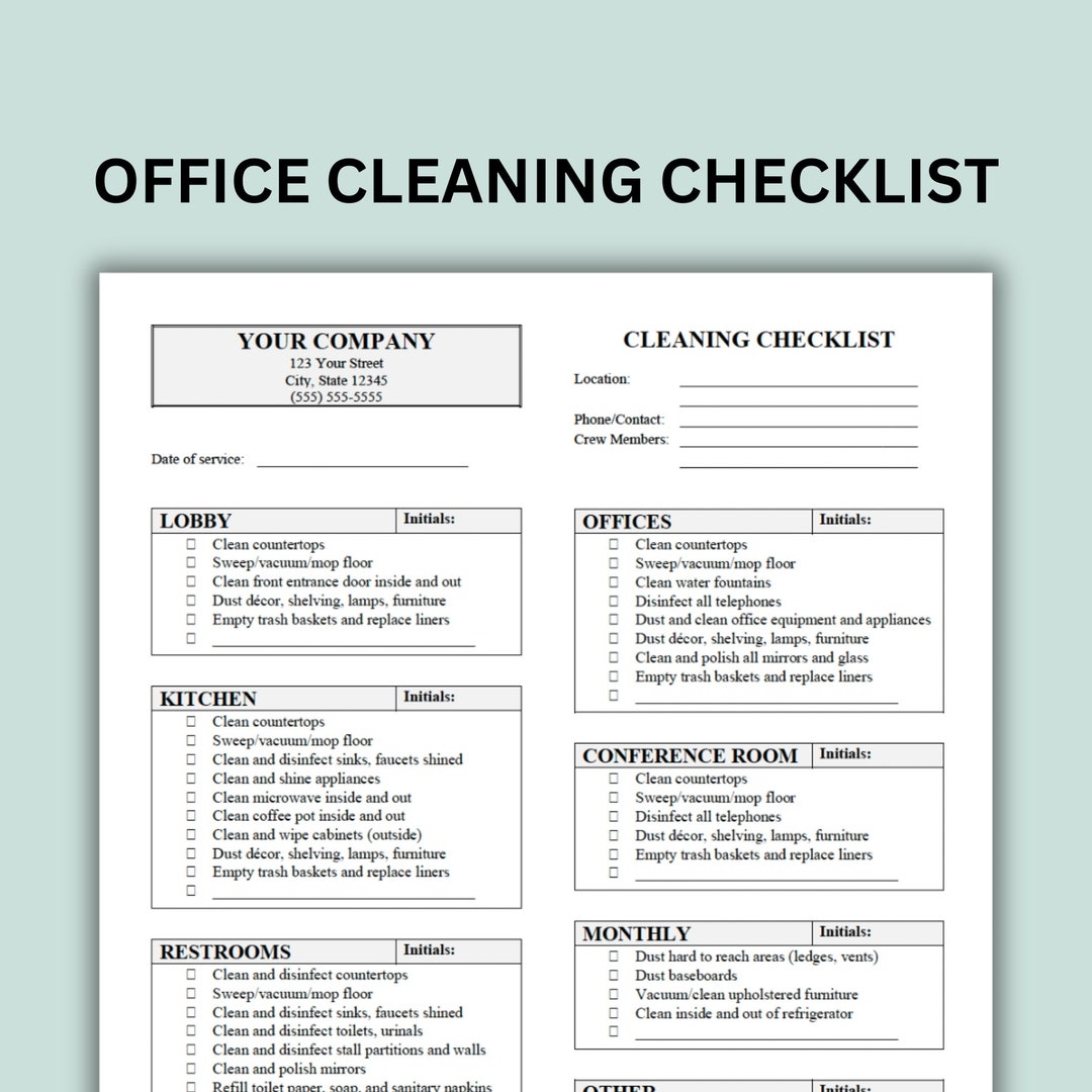 Office Cleaning Checklist Customizable Word Document And PDF Forms Etsy