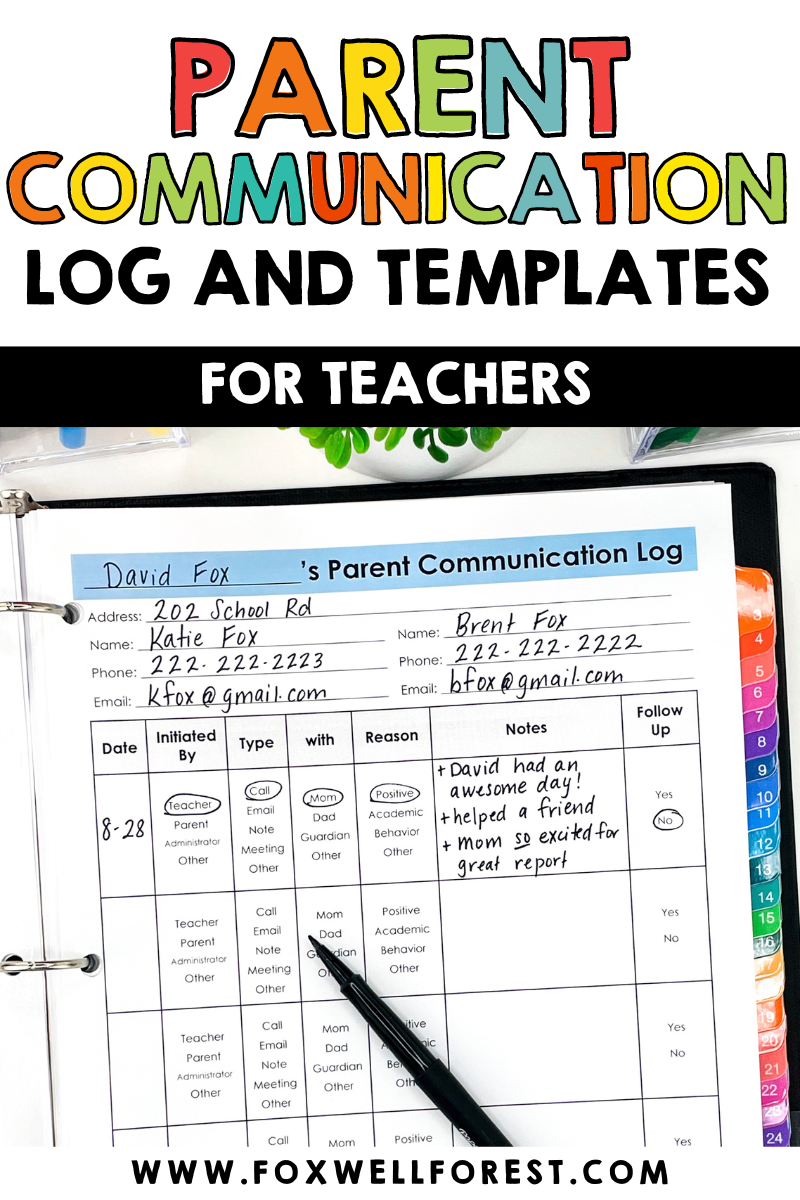 Parent Call Log Template For Teachers Foxwell Forest