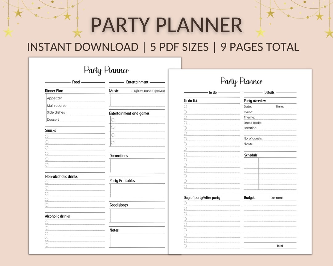 Party Planner Party Planning Event Planner Birthday Party Organizer Printable PDF Letter Party Checklist Party Budget Planner Etsy