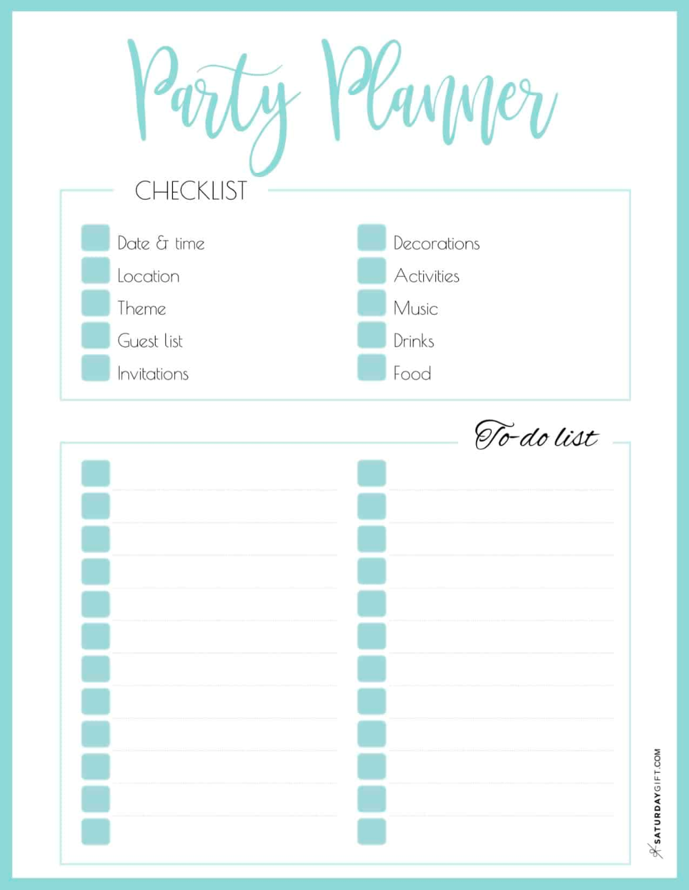 Party Planning Checklist Free Printable 