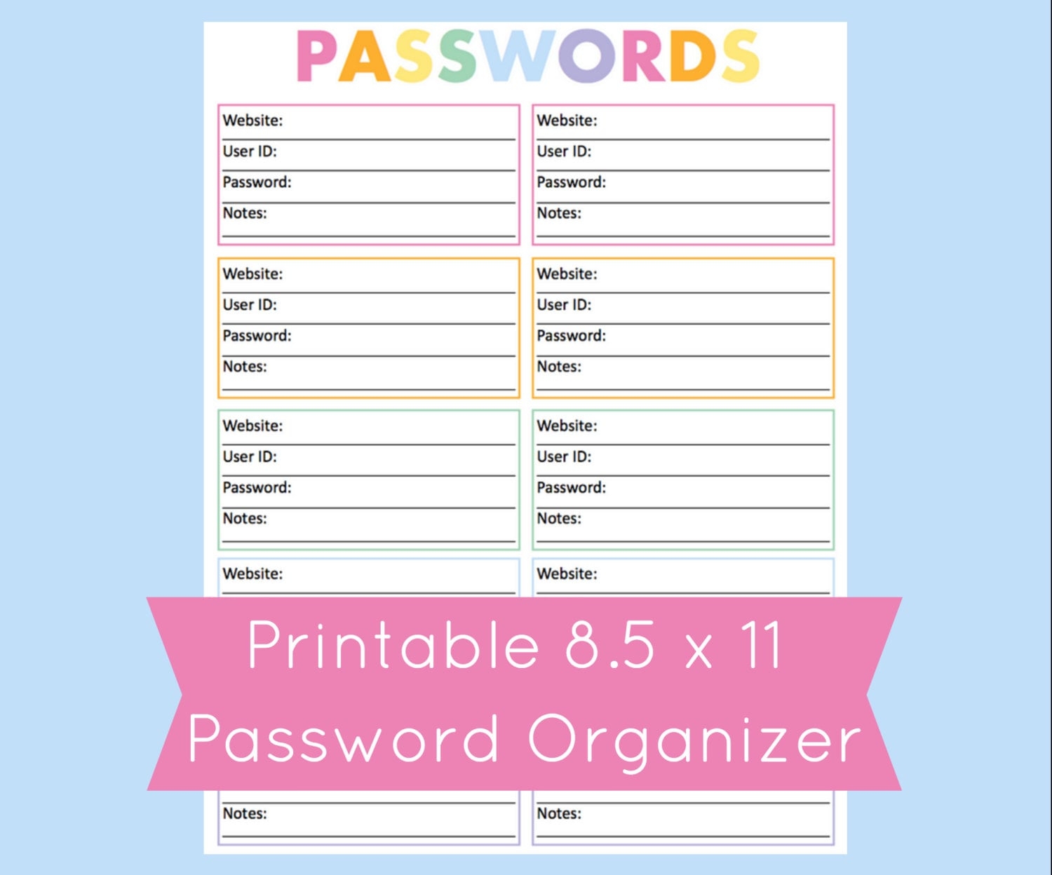 Password Organizer Printable Password List Password Log Printable Planner Page Password Book Password Keeper Password Journal Etsy
