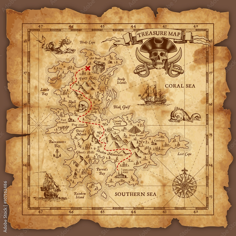 Photo Art Print Vector Pirate Treasure Map Pingebat