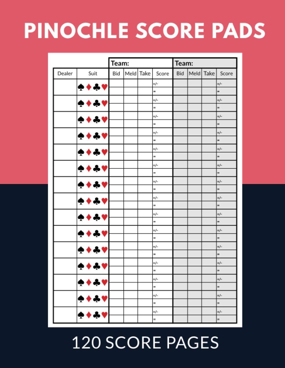 Pinochle Score Pads 120 Score Pages Scoresheet Record Book Pinochle Card Game Meld Table Large Size 8 5 X 11 Inches Pinochle Perfect Score Sheets 9781679098451 Amazon Books