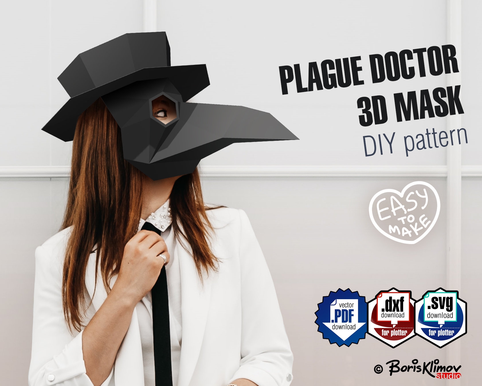 Plague Doctor Mask With Hat DIY 3d Paper Craft Digital Pattern In pdf Dxf Svg For A4 Etsy