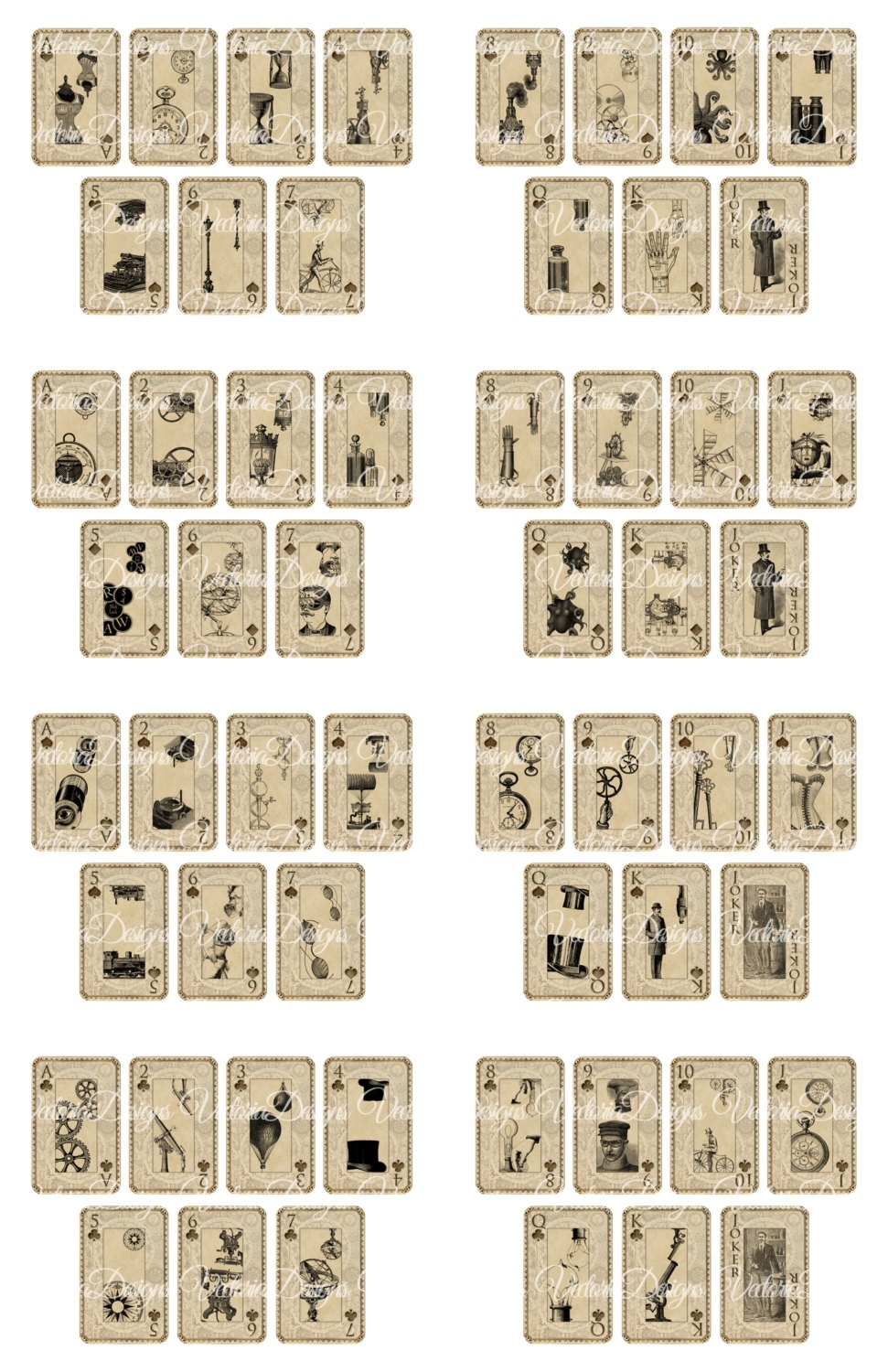 Playing Cards Steampunk Cards Deck Steampunk Decor Digital Cards Vintage Playing Cards Printable Playing Cards digital Gift Tags 000448 Etsy