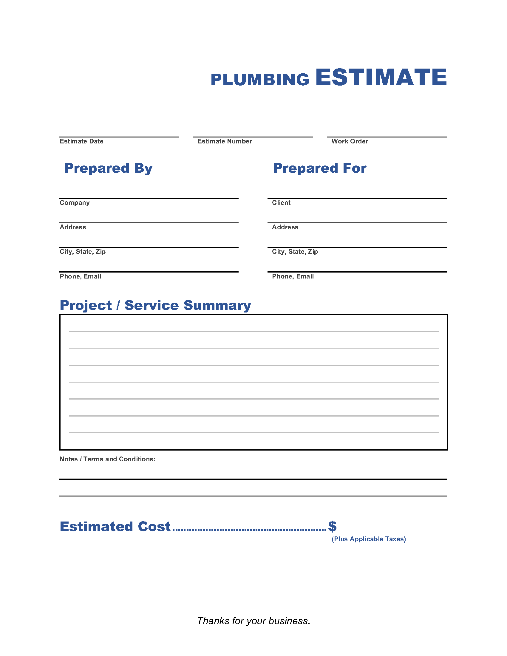 Plumbing Estimate Template Invoice Maker