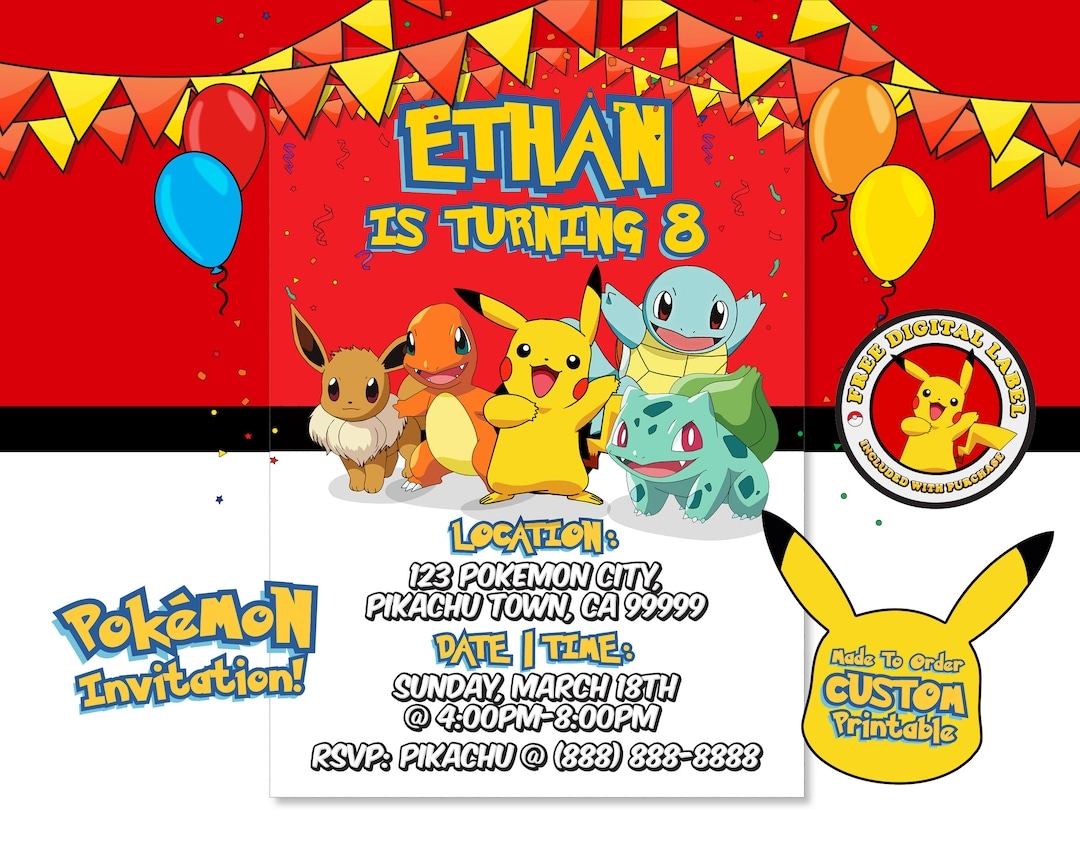 Pokemon Invitation Pokemon Birthday Pokemon Party Pokemon Invite Pokemon Printable Etsy