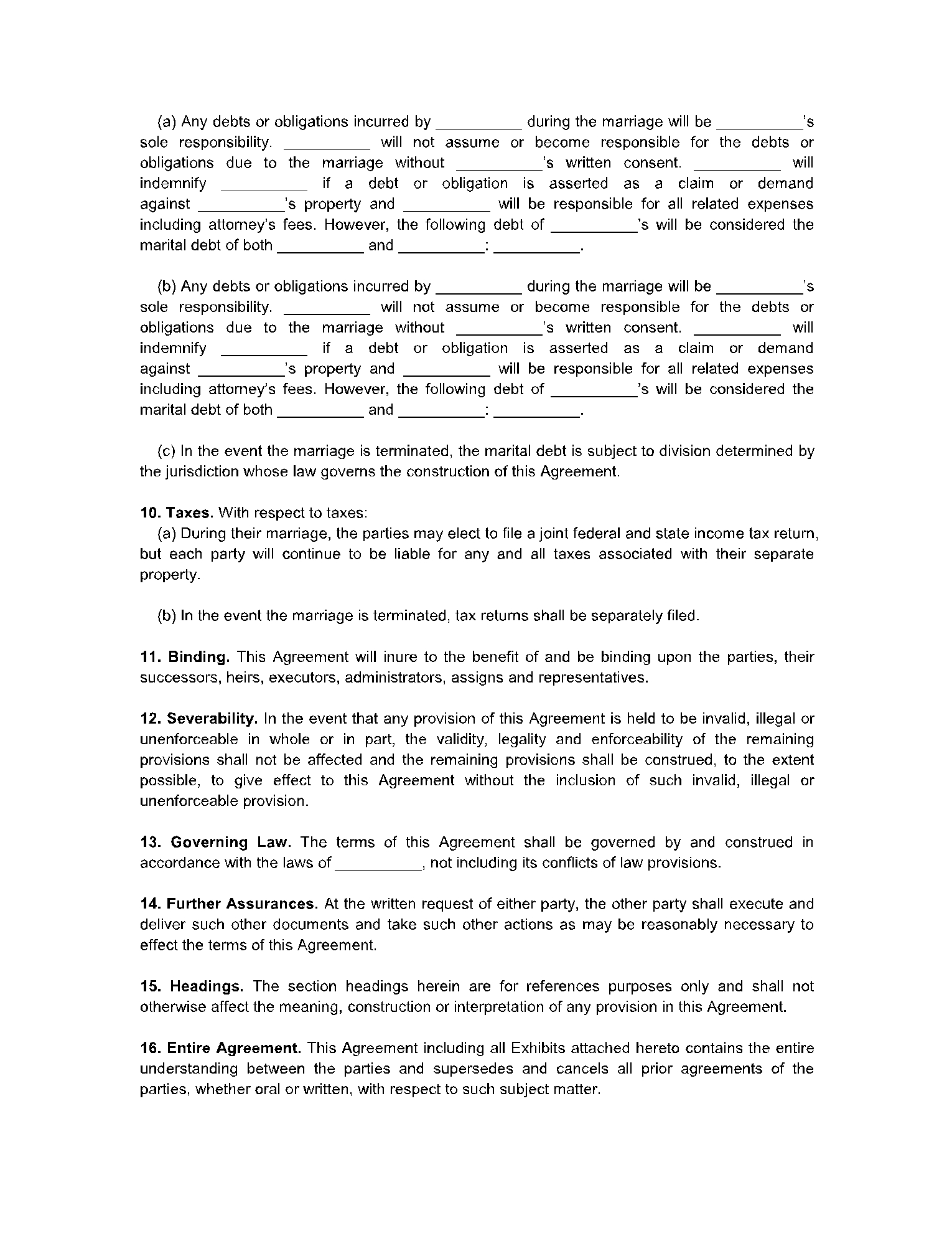 Prenuptial Agreement Template Free To Print Save Download