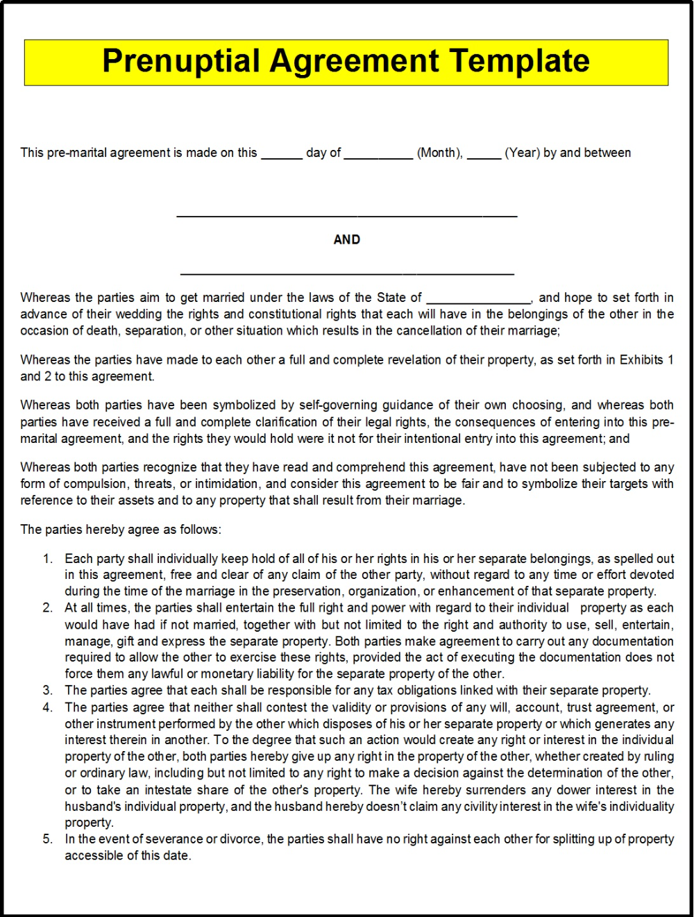 Free Printable Prenuptial Agreement Form