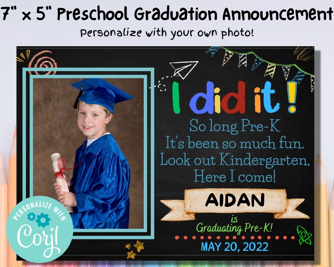 Preschool Graduation Invite Pre k Graduation Announcement Template Preschool Graduation Class Of 2024 Invite Photo Chalkboard Printable Etsy