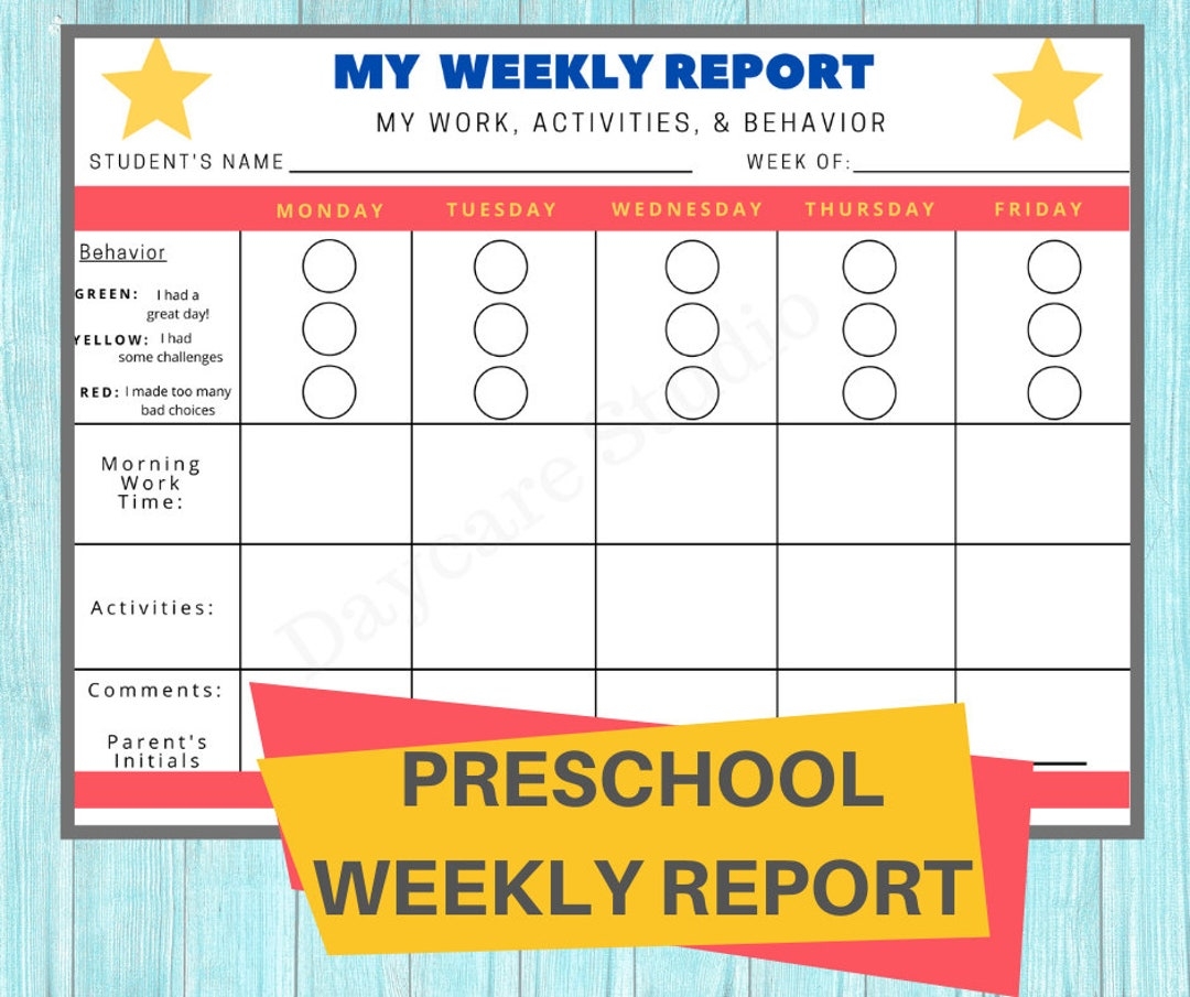 PRESCHOOL WEEKLY REPORT Daycare Printable Behavior Chart Daily Parent Communication Perfect For Child Care Centers And In Home Daycares Etsy
