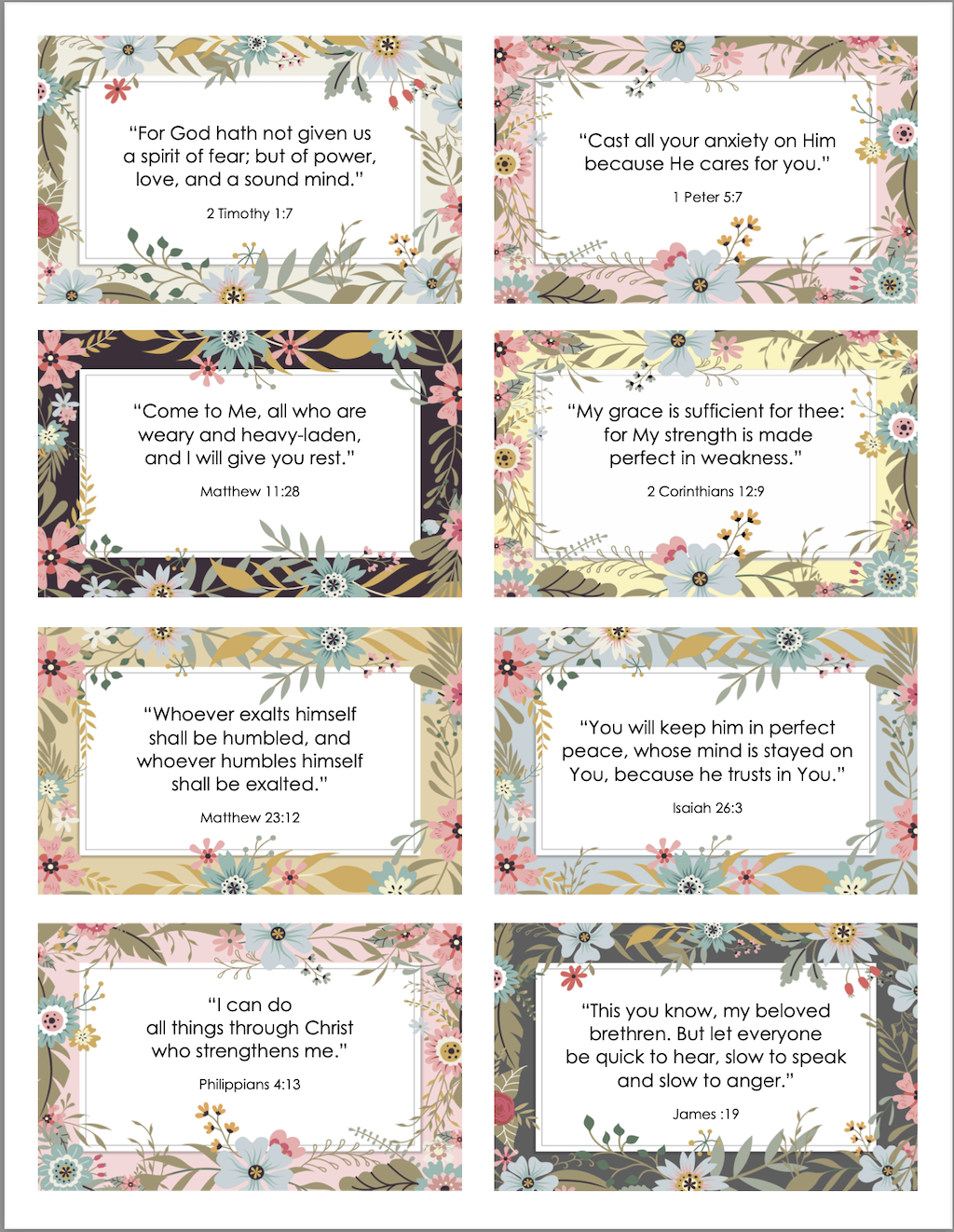 Pretty Printable Bible Memory Cards Flanders Family Home Life