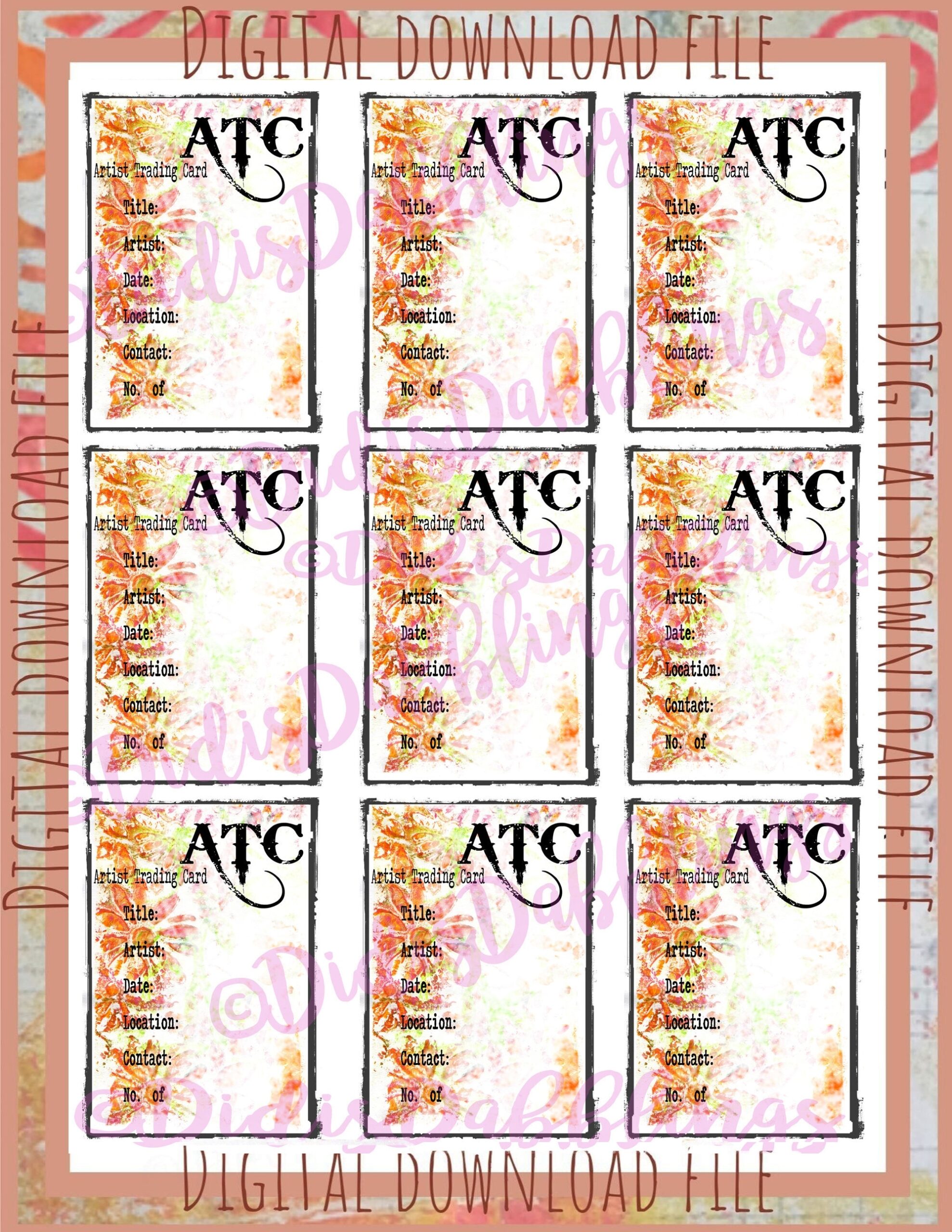 Printable ATC Back Digital Download Artist Trading Card Backs ACEO Labels Etsy