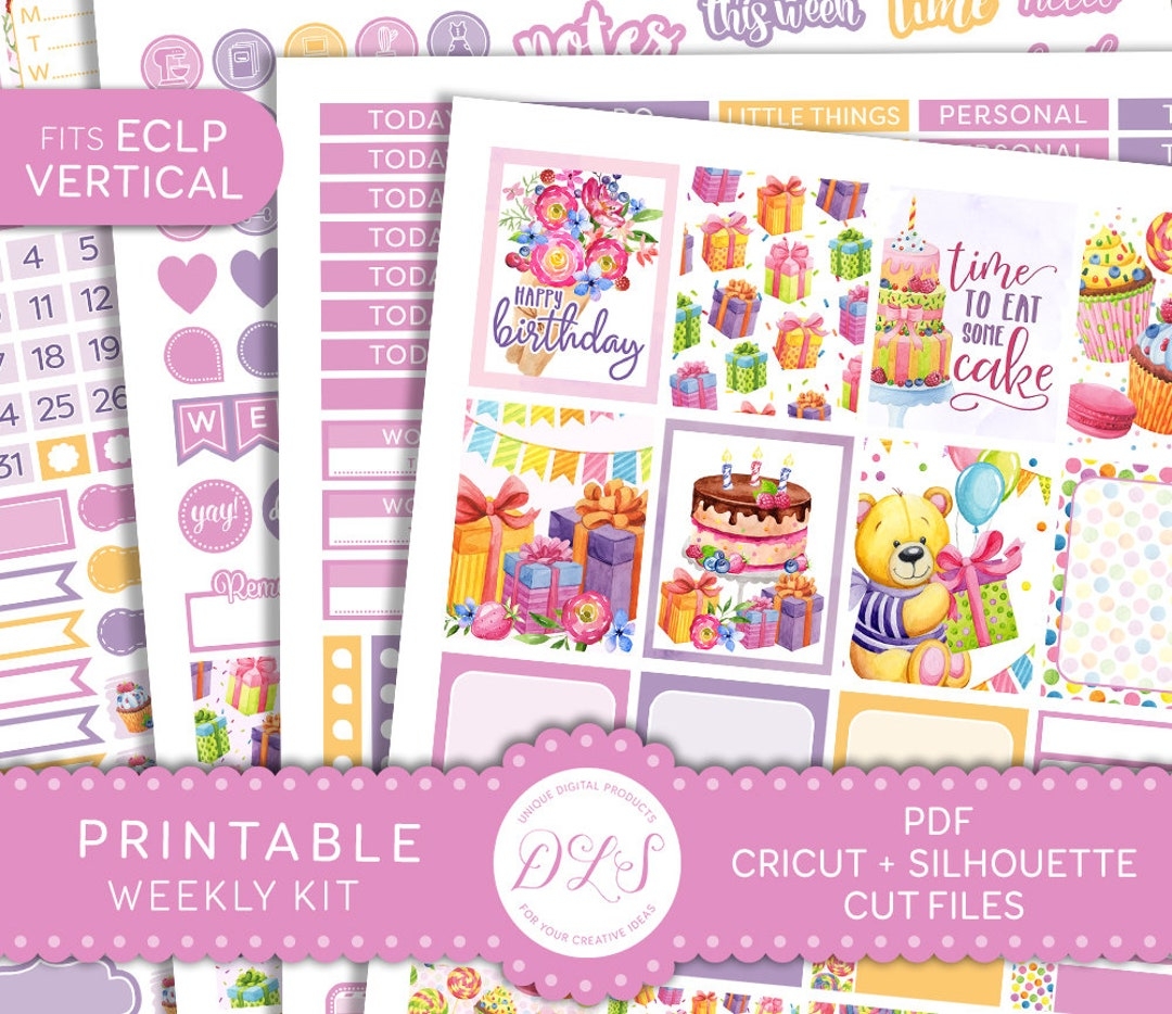 Printable Birthday Planner Stickers Birthday Planner Kit Erin Condren Printable Weekly Kit Vertical Planner Stickers Cut Files VS149 Etsy