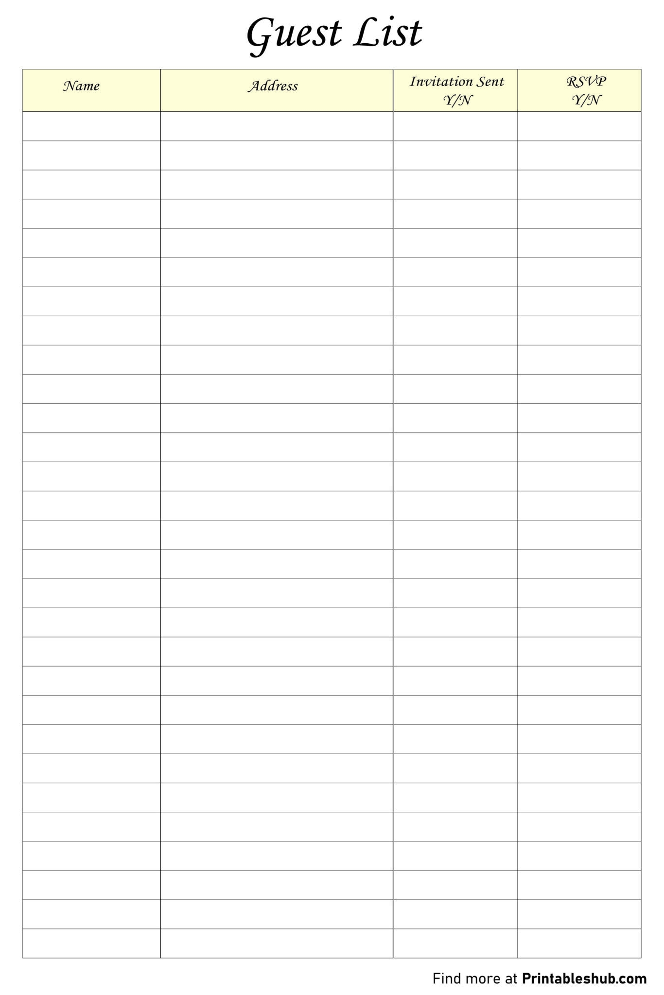 Printable Blank Guest List Templates Free PDF Included Printables Hub