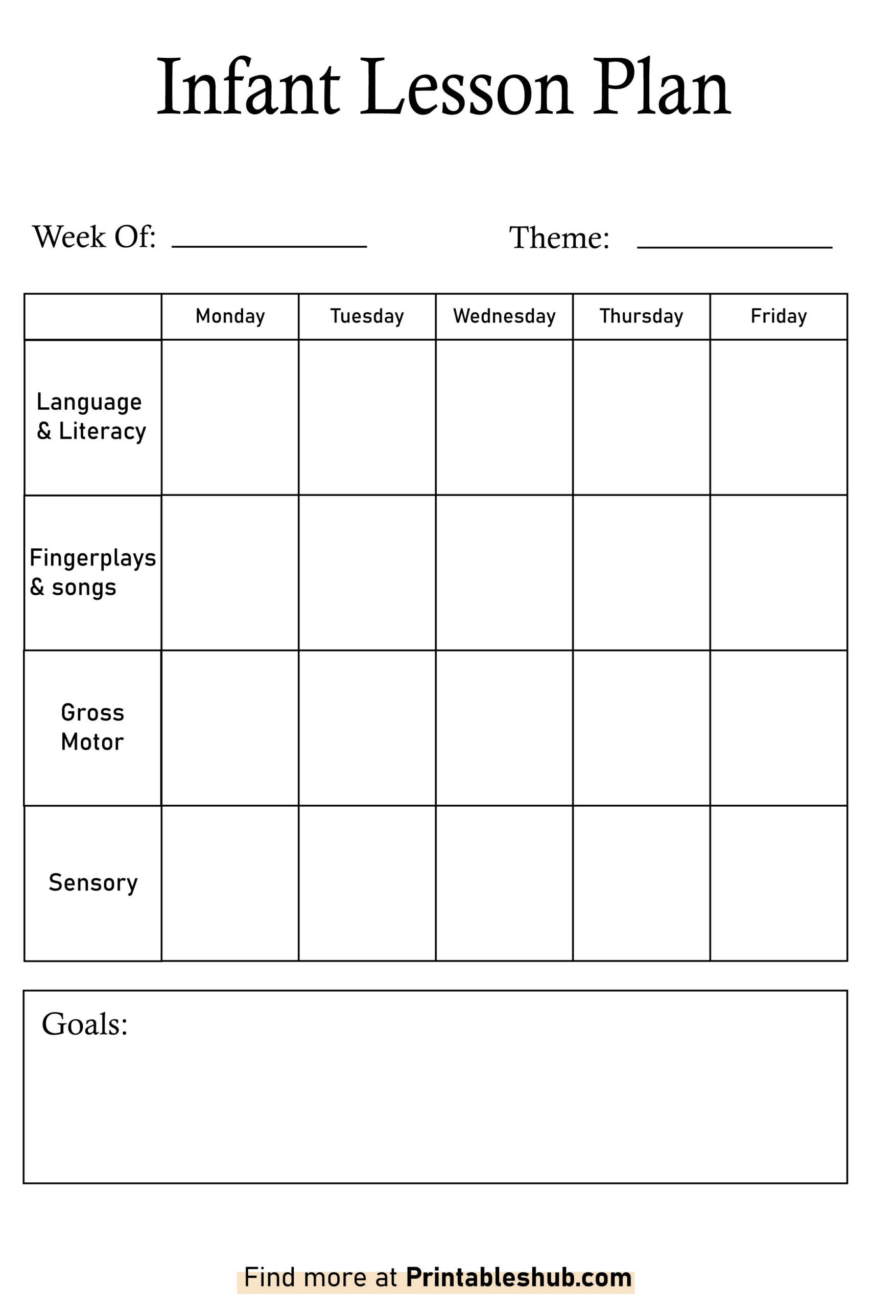 Printable Blank Infant Lesson Plan Template PDF