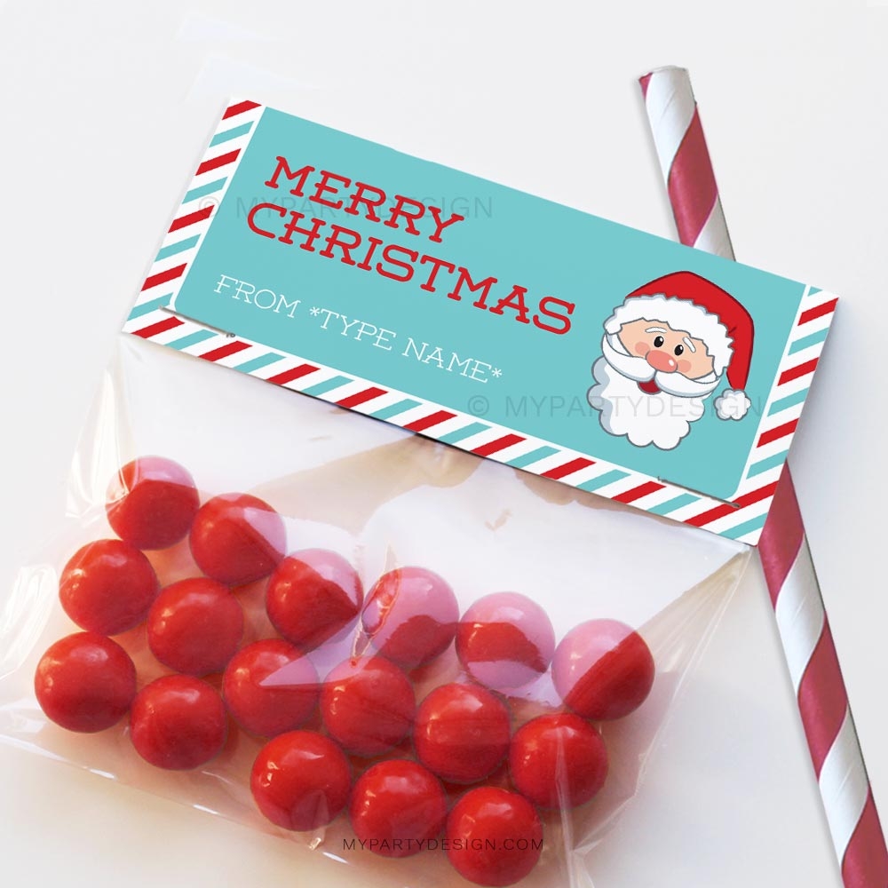 Printable Christmas Bag Toppers Red Turquoise Santa My Party Design