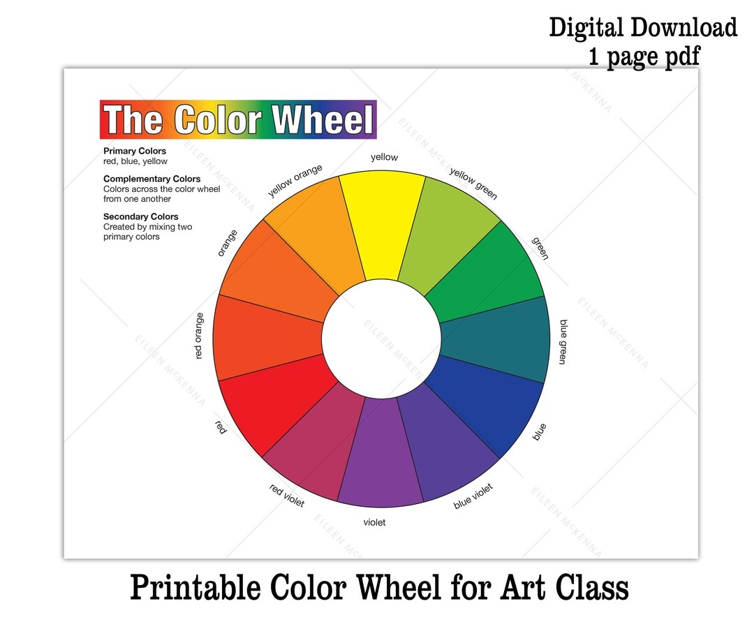 Printable Color Wheel Kids Art Class Teaching Asset Digital Download Color Wheel Art Reference Sheet Etsy