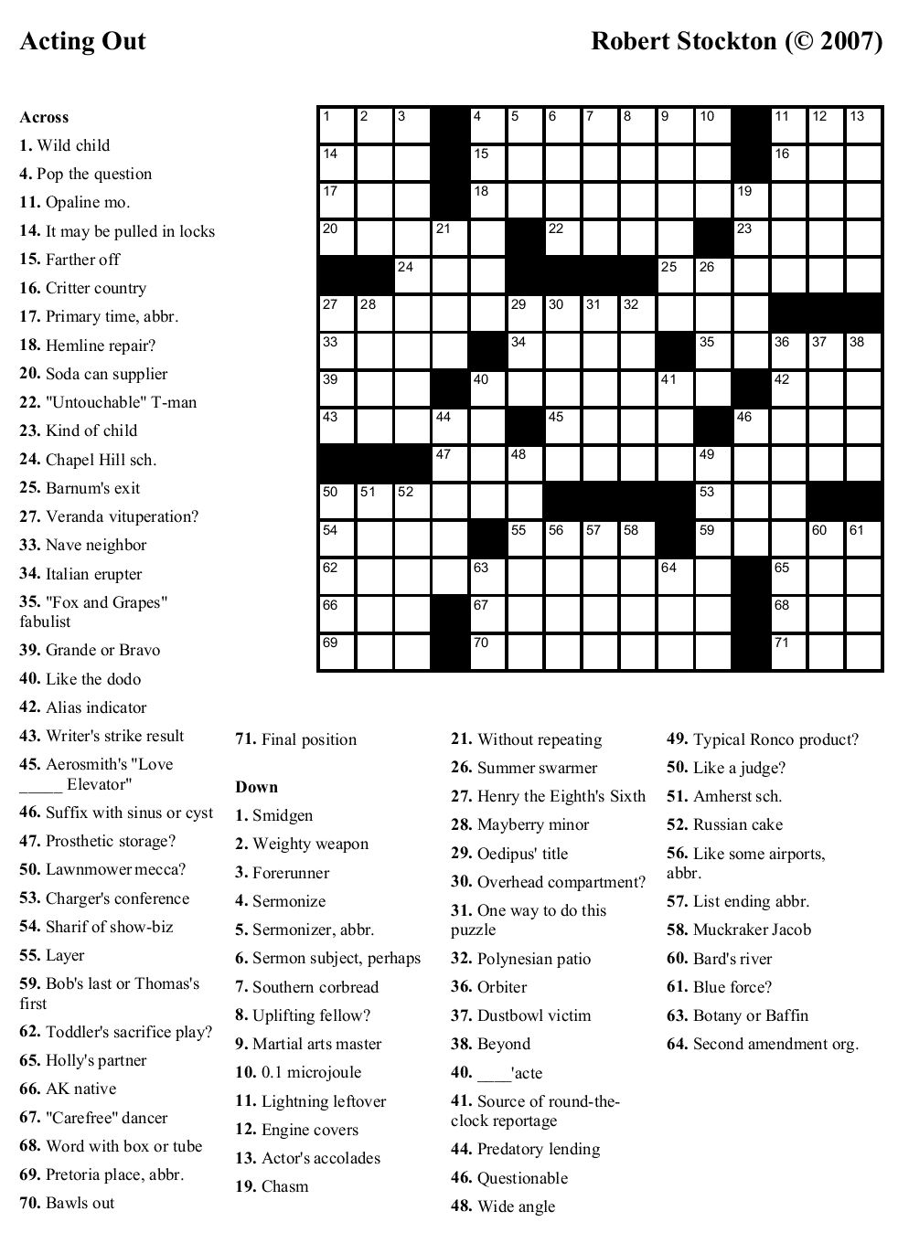 Printable Daily Crossword 2017 Printable Crossword Puzzles