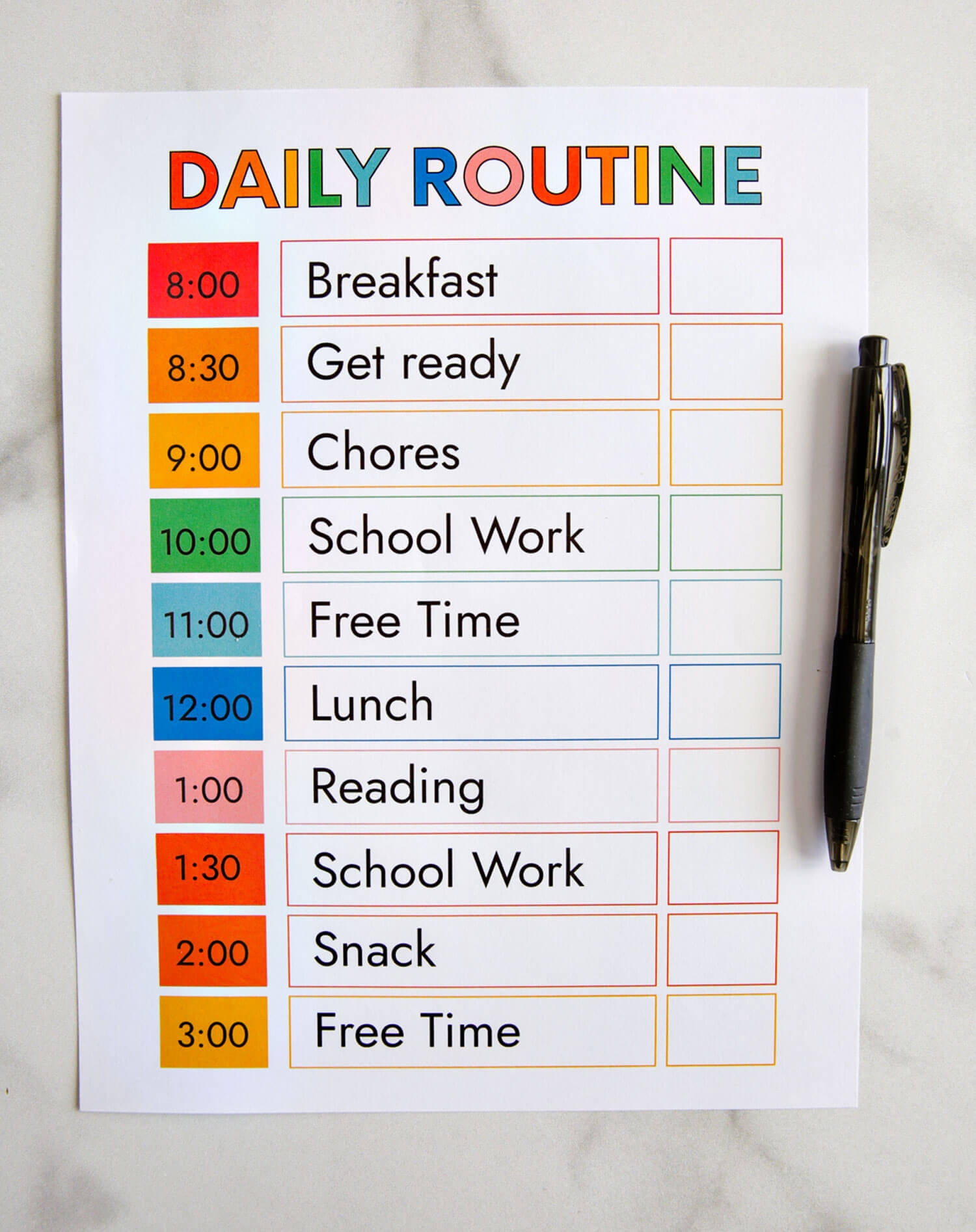 Free Printable Time Schedule