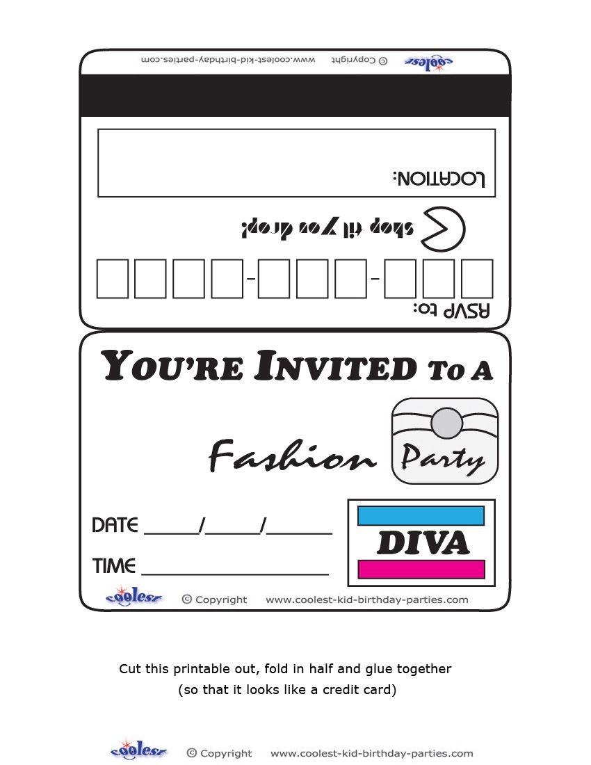 Printable Diva Credit Card Invitations Coolest Free Printables