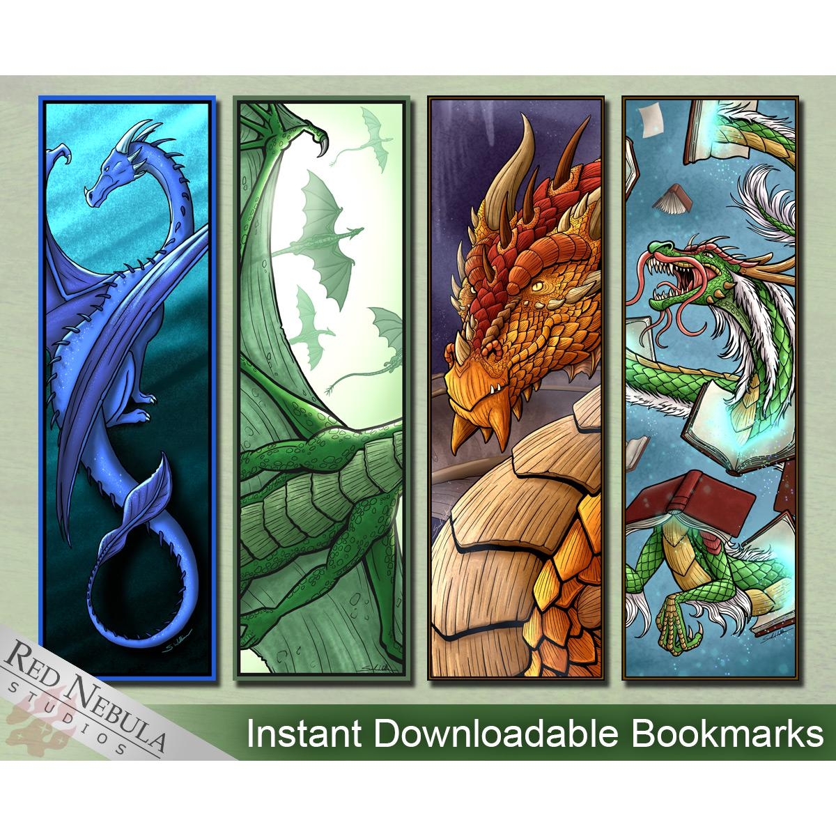 Printable Dragon Bookmarks Instant Download Fantasy Artwork In Four Designs Etsy Israel