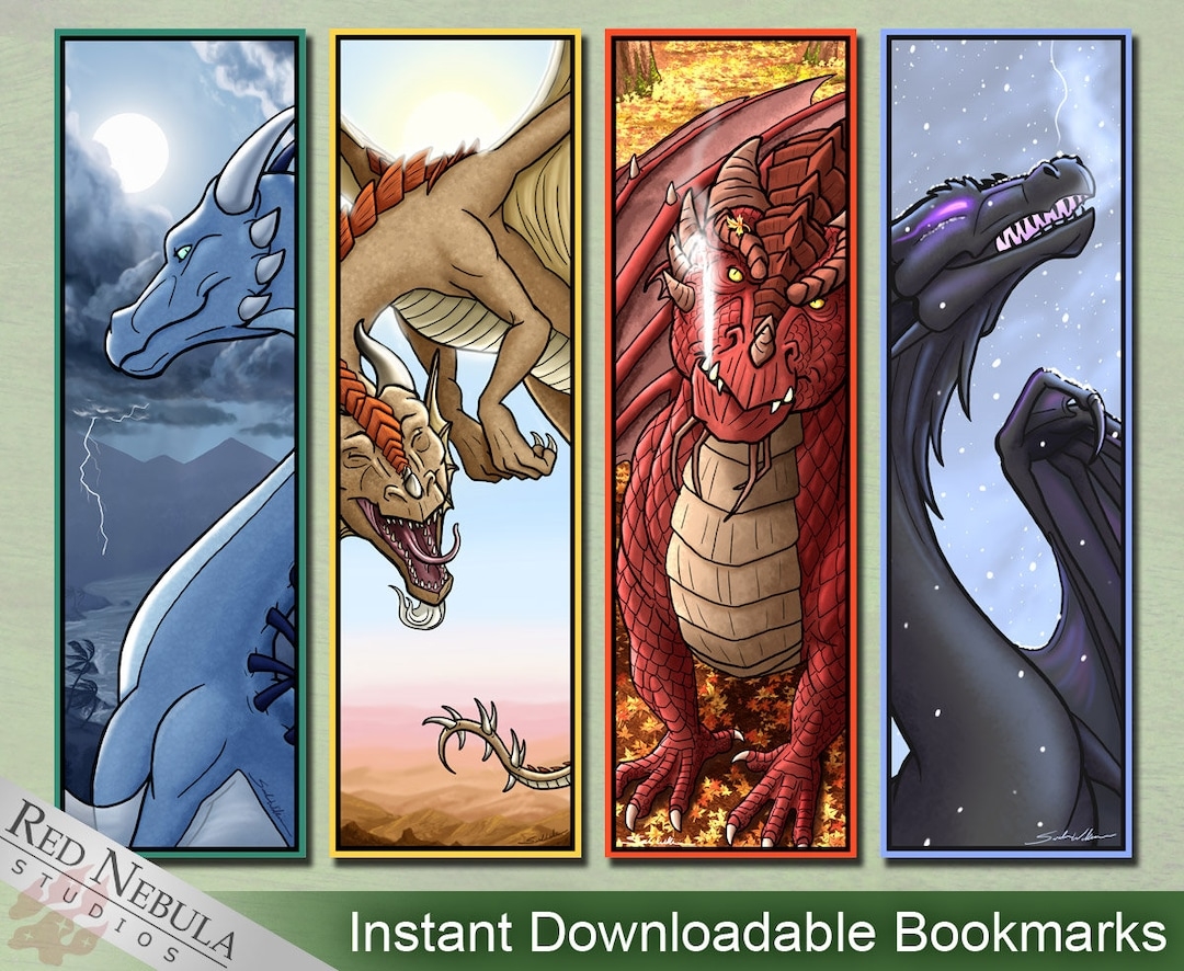 Printable Dragon Bookmarks Representing Four Seasons Instant Download Fantasy Spring Summer Fall Autumn And Winter Etsy