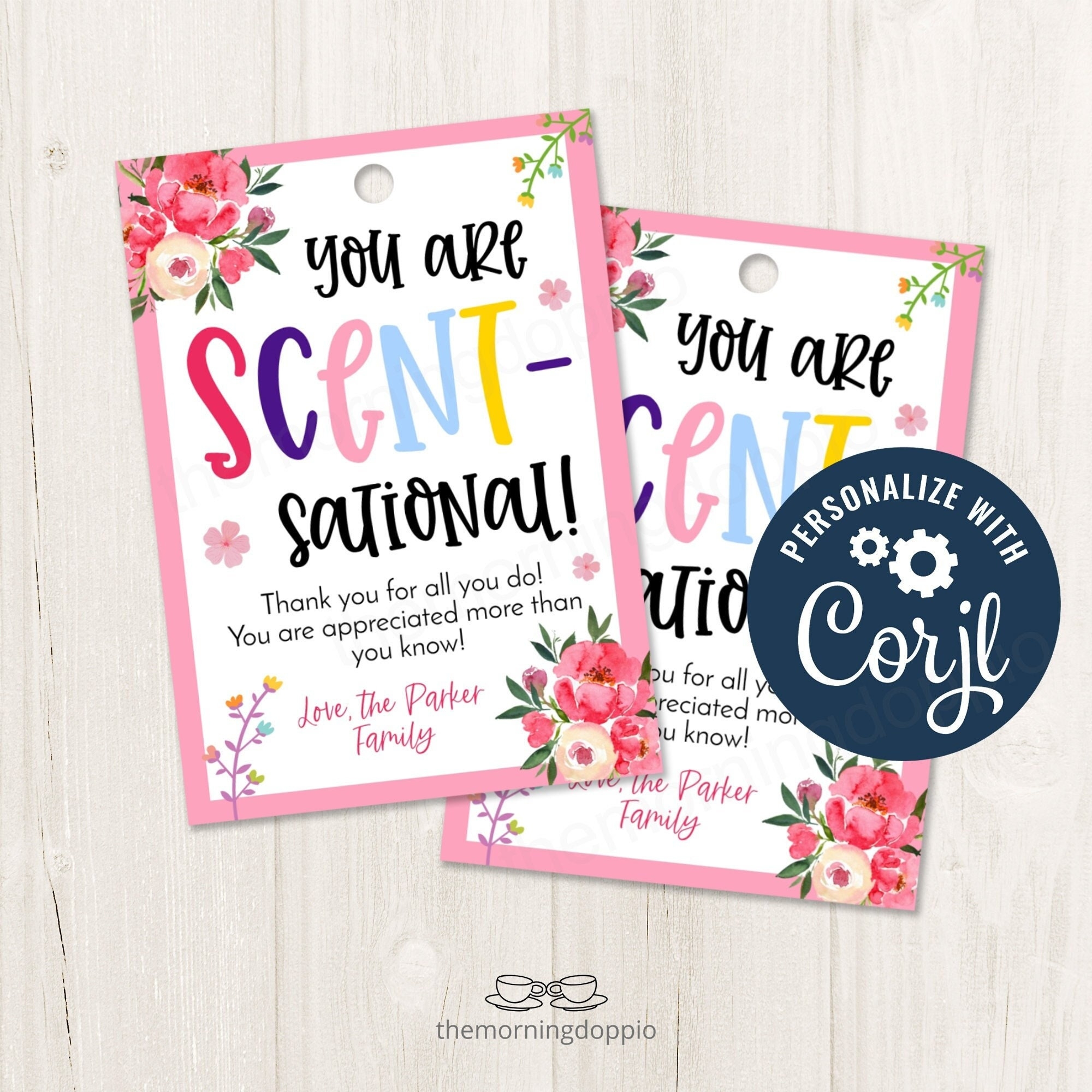 Printable editable Scent sational Sensational Flower Candle Gift Tag For Teachers Nurses PTO PTA Staff Admin Team Volunteers CORJL Template Etsy