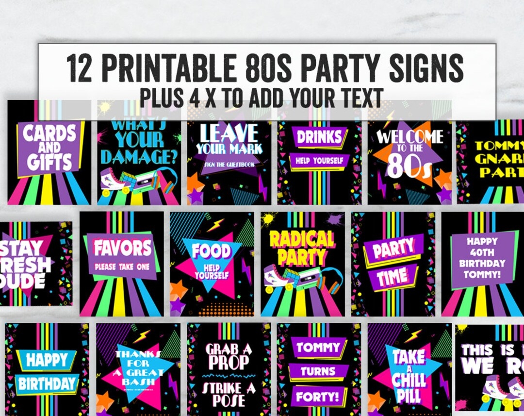 Printable Eighties Party Signs Digital 80s Party Signs Printable Eighties Retro Party Diy Print At Home Eighties Themed Party Decor ET1 Etsy