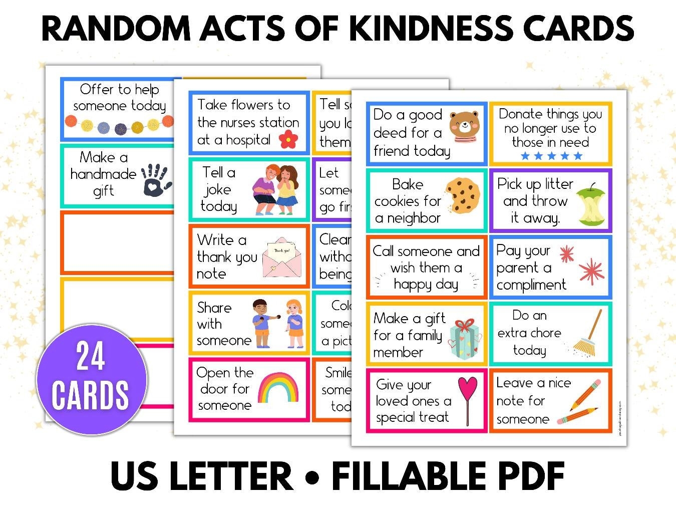 Printable Kindness Cards Random Acts Of Kindness Pay It Forward Lunchbox Notes Encouragement Cards Etsy