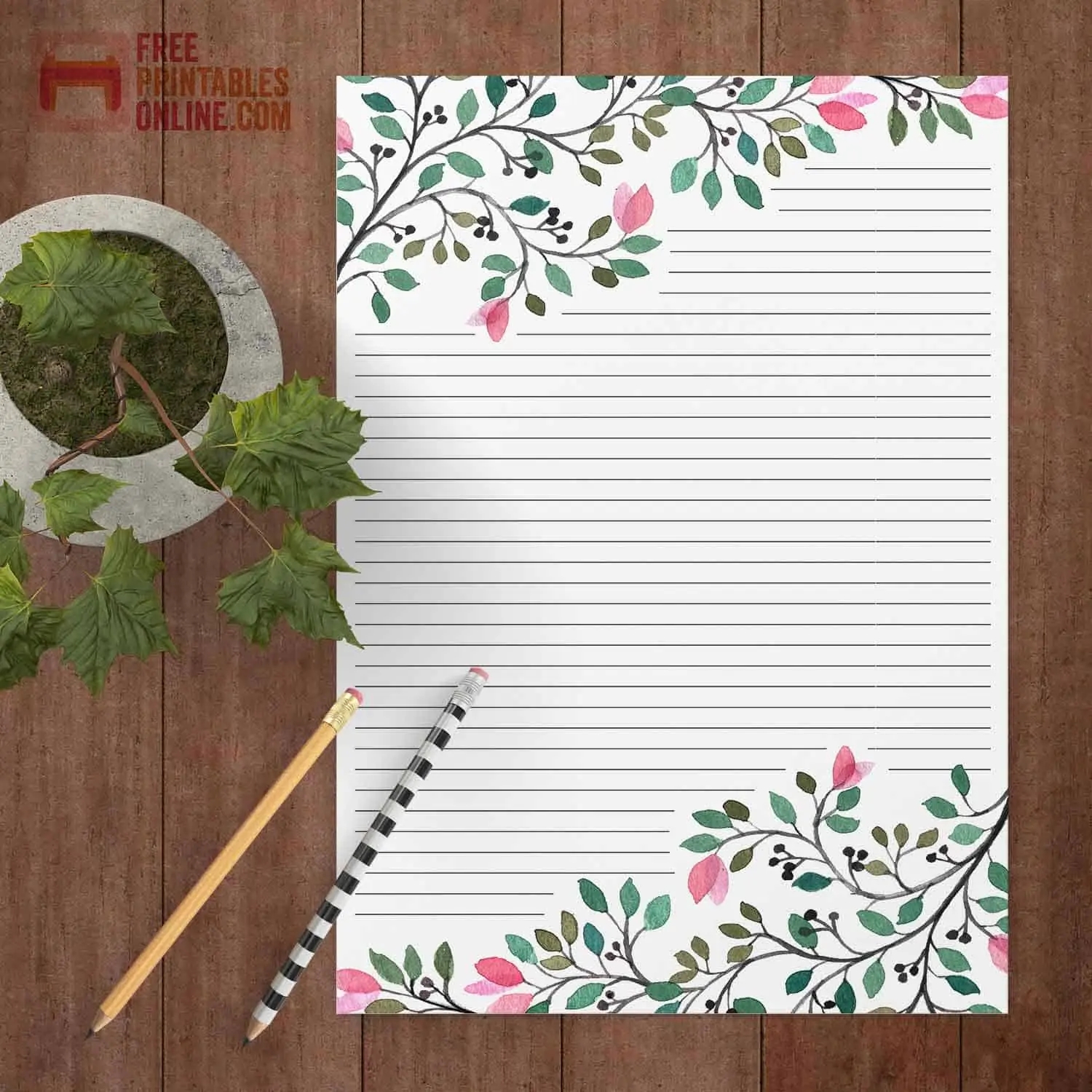 Printable Lined Watercolor Floral Stationery Free Printables Online