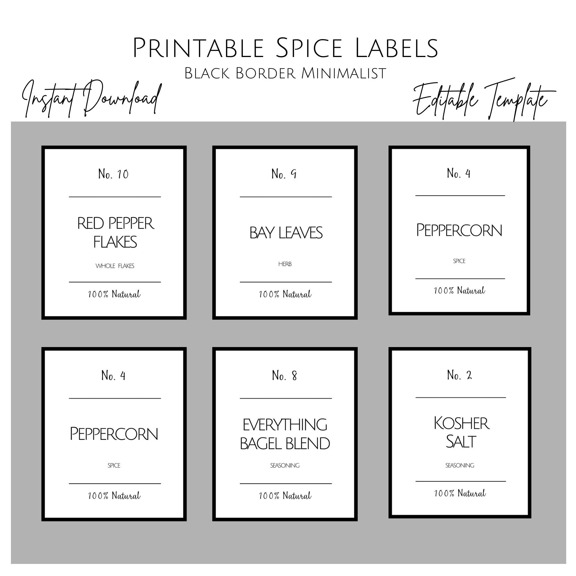 Printable Minimalist Spice Label Template Modern Spice Labels Stickers DIY Spice Jar Label Pantry Organization Instant Download Etsy